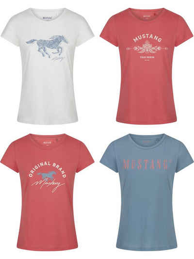 MUSTANG T-Shirt Damen Logo Printshirt Alexia C Logo Slim Fit (4-tlg) Basic Kurzarm Tee Shirt mit Rundhalsausschnitt aus 100% Baumwolle