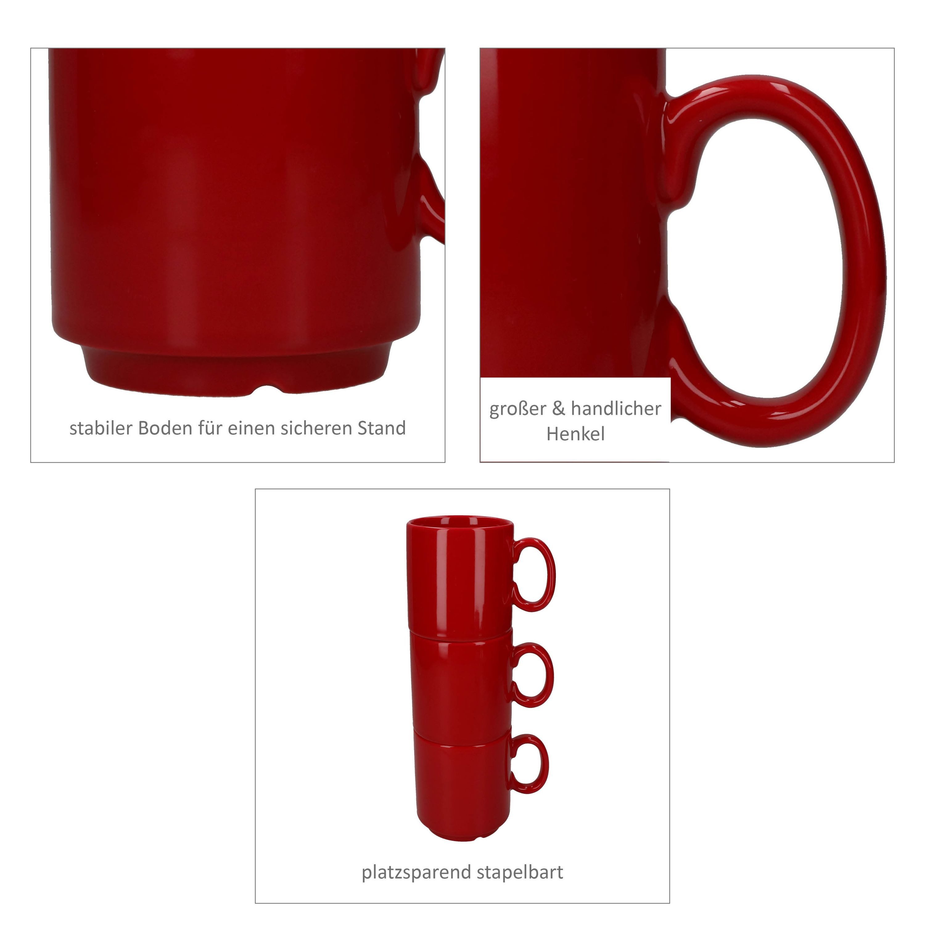MamboCat Becher 6er Set Event Kaffeebecher 250ml rot Porzellan-Tassen stapelbar, Porzellan – Bild 5 von 5
