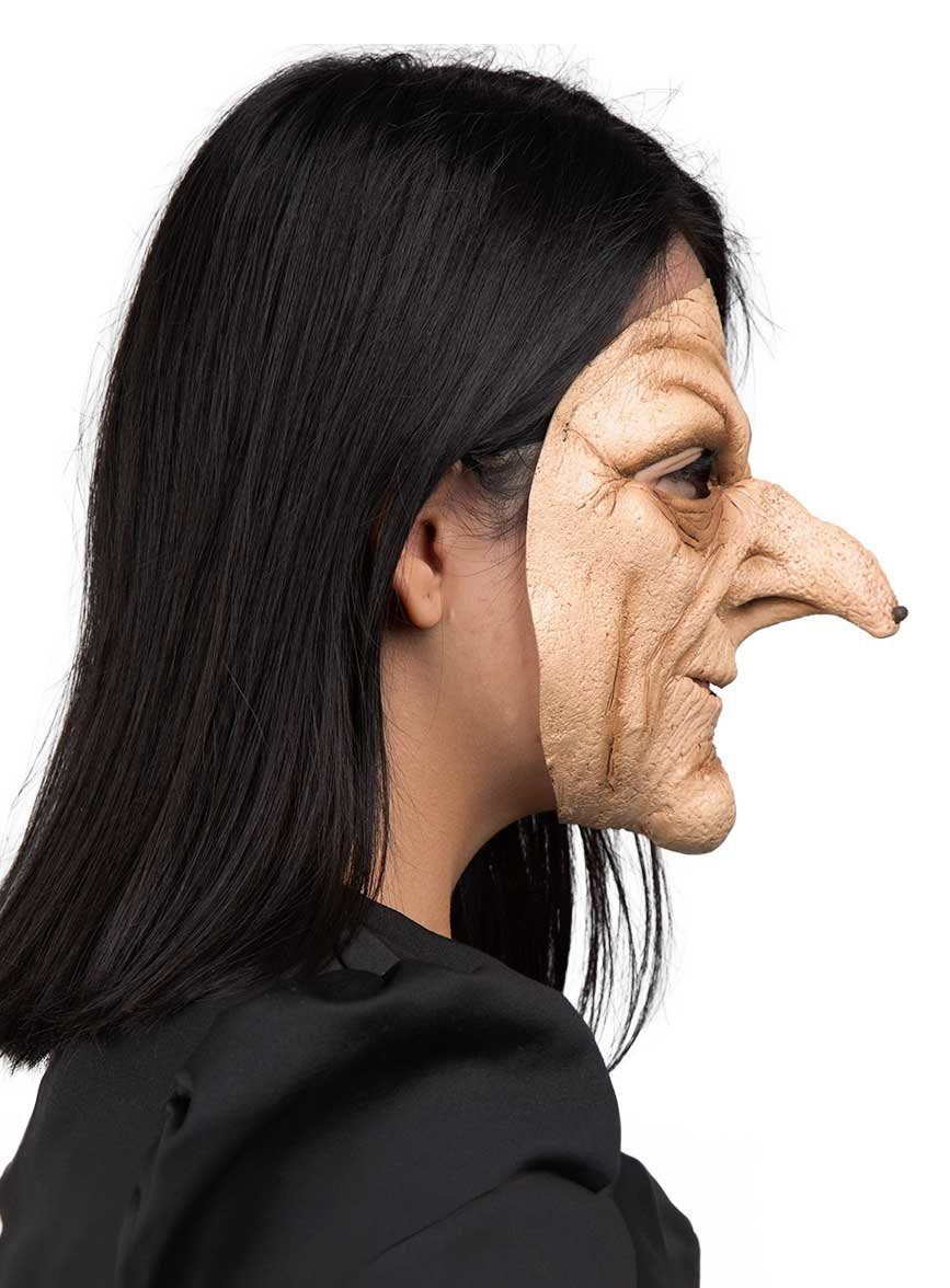 Metamorph Verkleidungsmaske Hexe Halbmaske - Horror Halloween Maske Damen, Stereotype Hexenmaske mit tiefen Falten im Gesicht