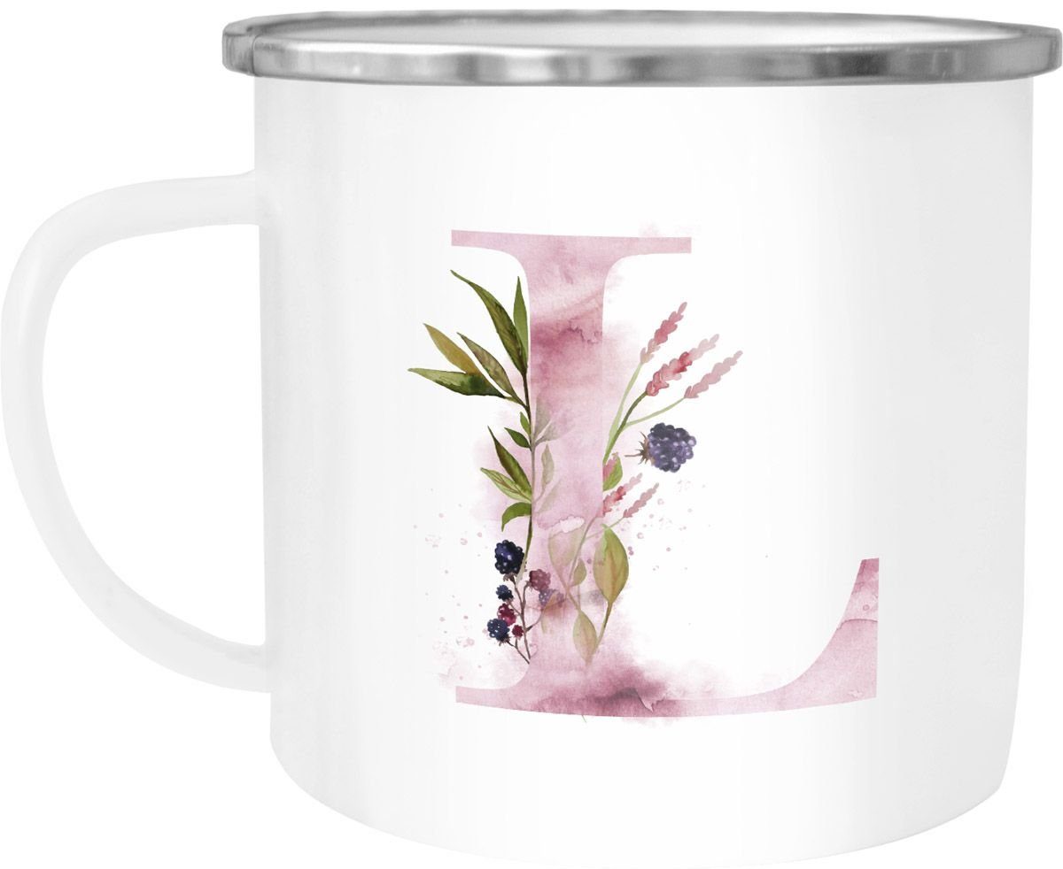 Autiga Tasse Emaille Tasse Becher Buchstaben-Tasse "L" Alphabet Monogram Zeichen Tasse mit Buchstabe Autiga®, emailliert und mit Aufdruck
