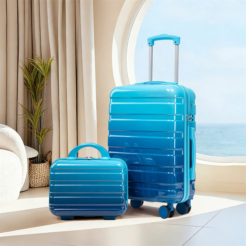 REDOM Kofferset Spinner-Kofferset, 4 Rollen, (mit Seitenhandgriffen, Schutzfüßen – Integriertes Zahlenschloss & 14" Kosmetiktasche, 2 tlg)