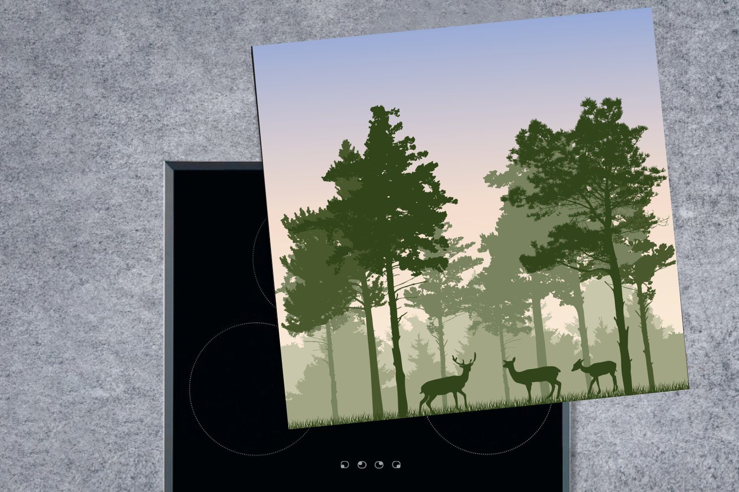 Waldes Arbeitsplatte MuchoWow cm, für Rehen, (1 Ceranfeldabdeckung, mit tlg), Vinyl, Herdblende-/Abdeckplatte küche Illustration eines Eine 78x78