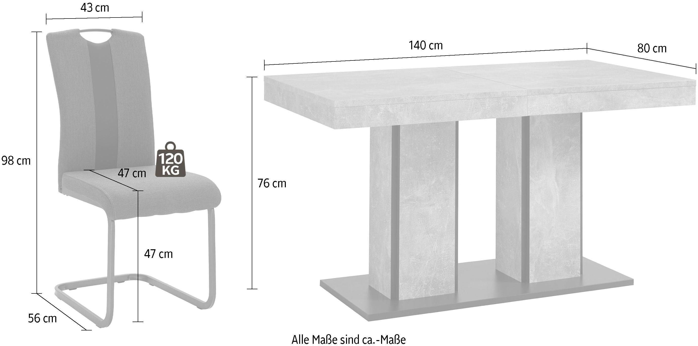 HELA ROSE, 140-180 Stühlen 4 einem Essgruppe (Set, cm bestehend aus Tisch 5-tlg), und