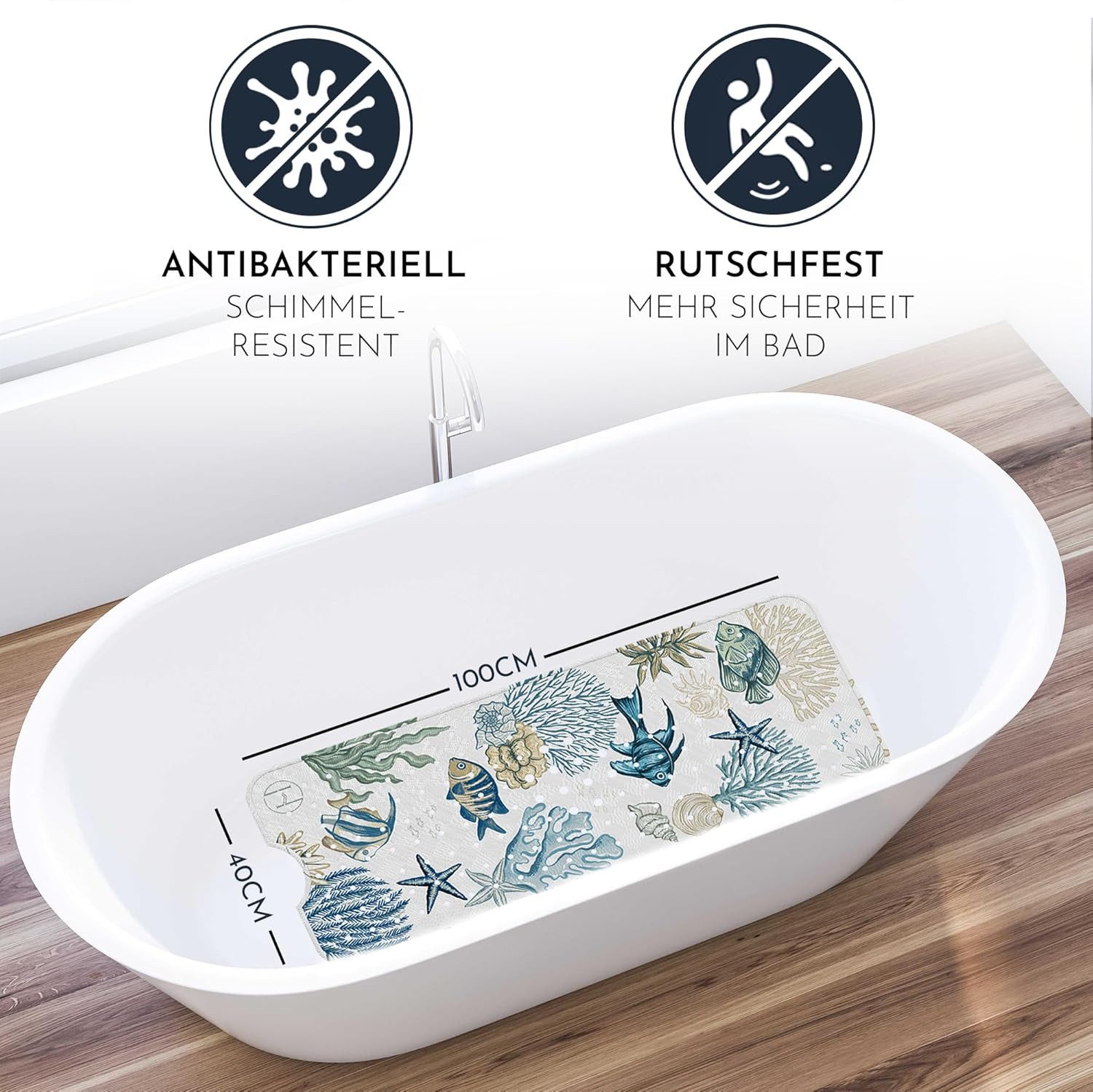 Homerella Badematte rutschfest 100% BPA frei inkl. 2 Haken zum Aufhängen 10 günstig online kaufen