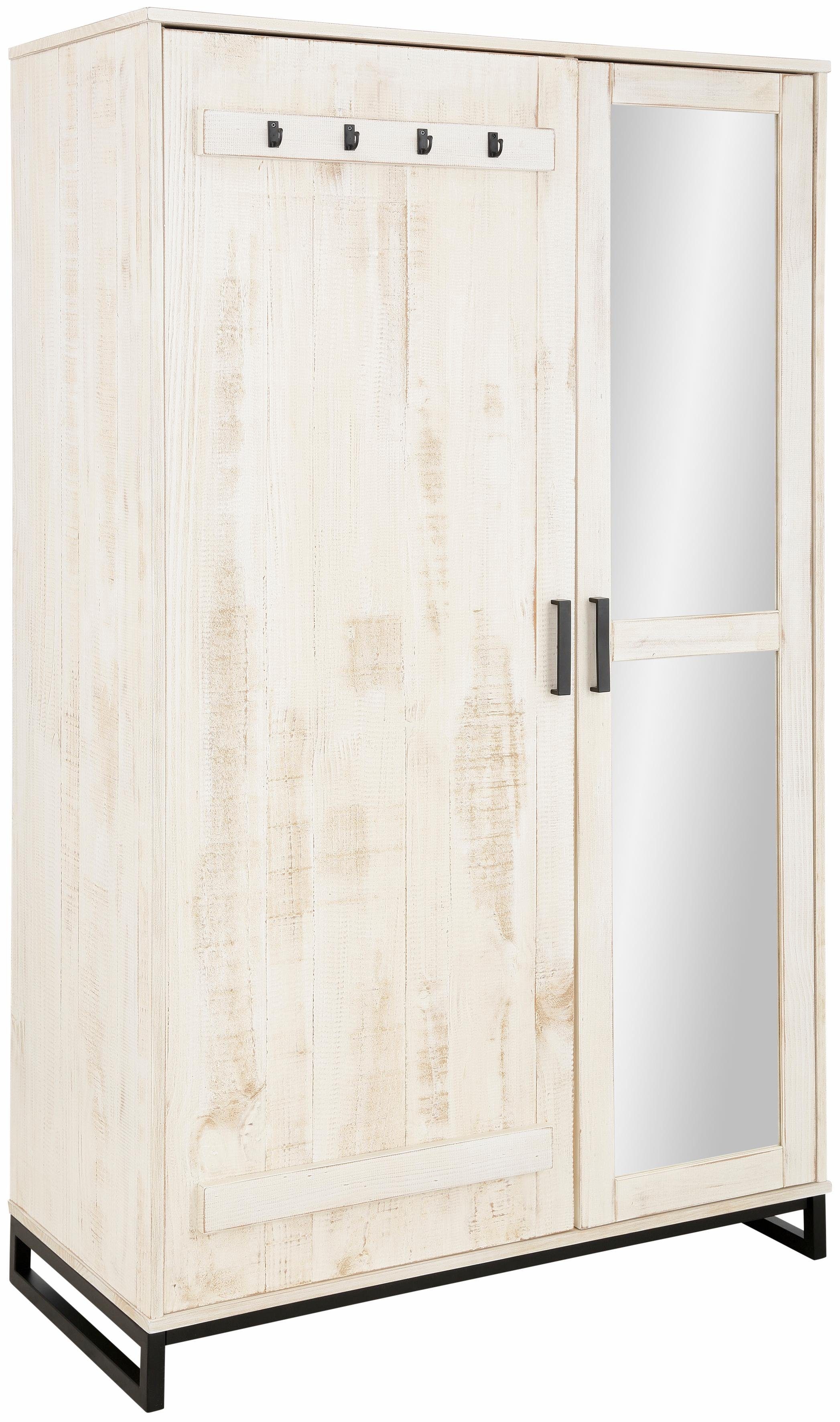 Home affaire Garderobenschrank Santos mit besonderen Türfronten und Spiegel, viel Stauraum, Höhe 180 cm weiß/gewischt