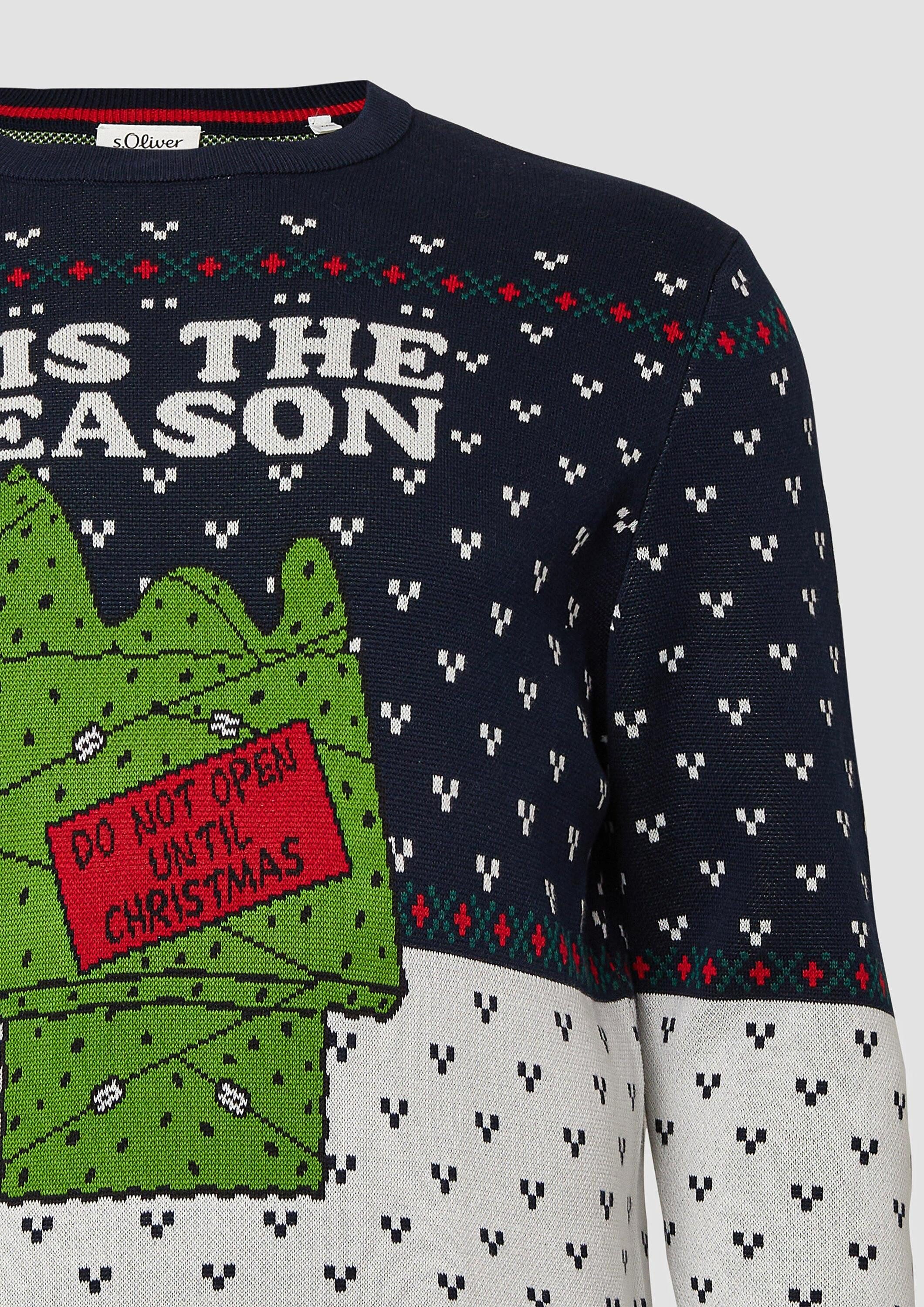 s.Oliver Longpullover Strickpullover Weihnachtspullover aus reiner Baumwolle mit Peanuts®-Motiv