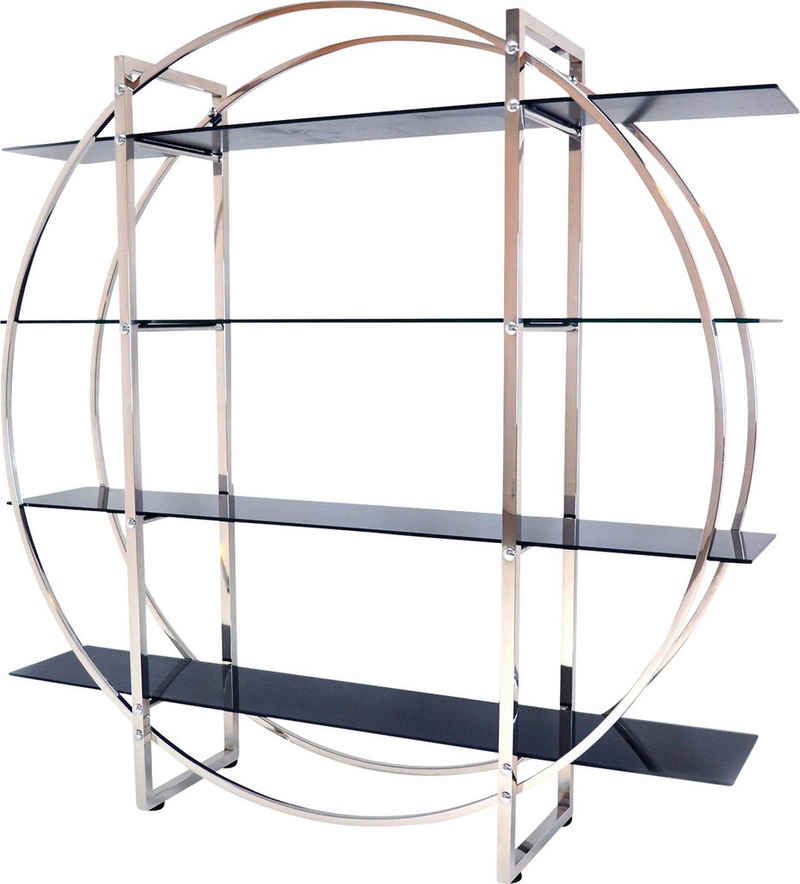 Leonique Regal »Circle«, mit vier Ablageflächen aus Glas und trendigem Chromgestell