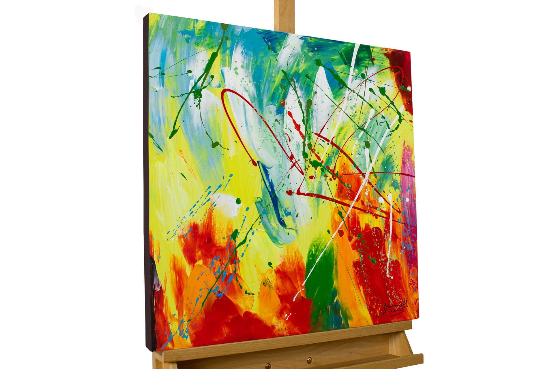 KUNSTLOFT Gemälde Rainbow Vitality 60x60 cm, Leinwandbild 100% HANDGEMALT Wandbild Wohnzimmer