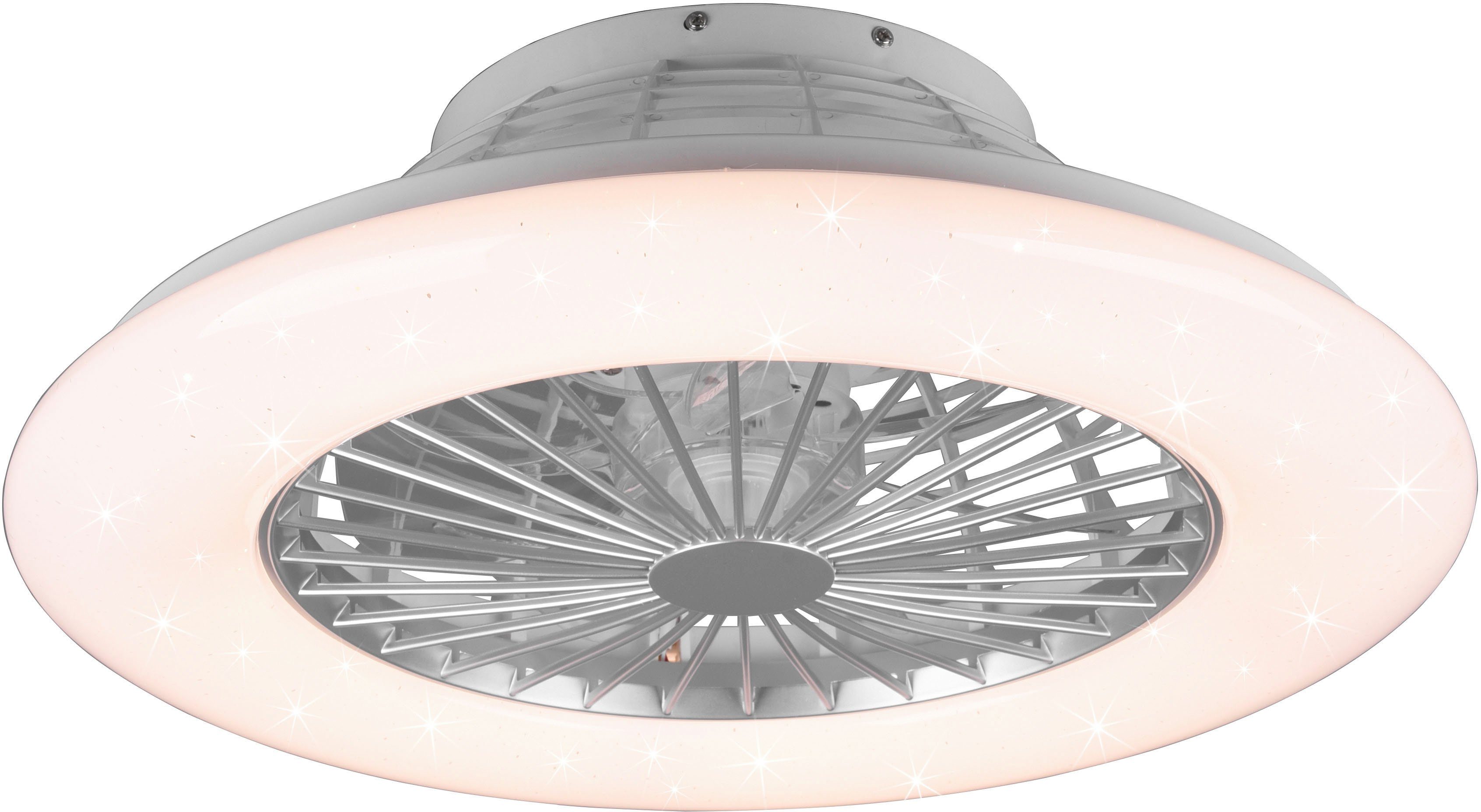 TRIO Leuchten LED Deckenleuchte Stralsund, einstellbar, Memoryfunktion, kaltweiß, Deckenventilator fest - Fernbed., Ventilatorfunktion, 3 Nachtlichtfunktion, mit Lichtfarbe Farbwechsel, Stufen, warmweiß integriert, LED RGBW
