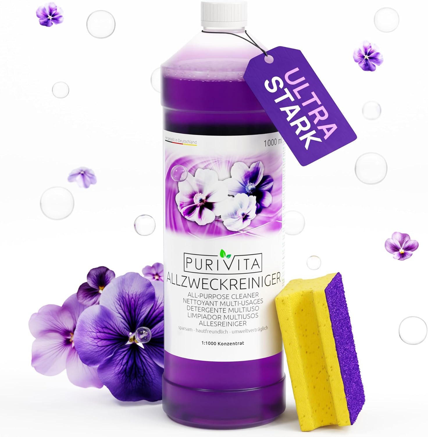 Purivita PURIVITA - Allzweckreiniger Konzentrat 1000 ml Allzweckreiniger (Vegan - Bodenreiniger flüssig mit blumigen Frischeduft)
