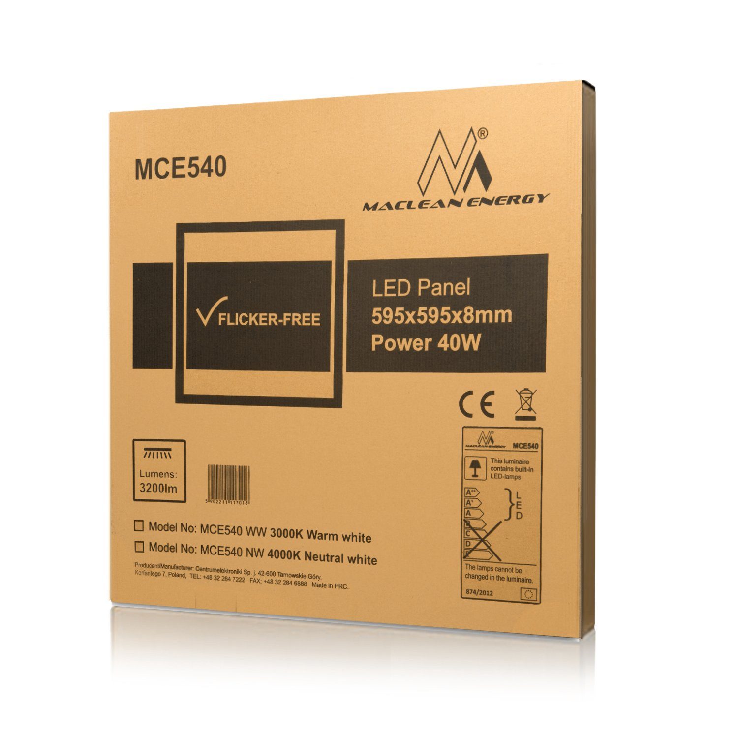 MCE540 40W LED WW, LED Panel Maclean Deckenleuchte Warmweiß, Panel