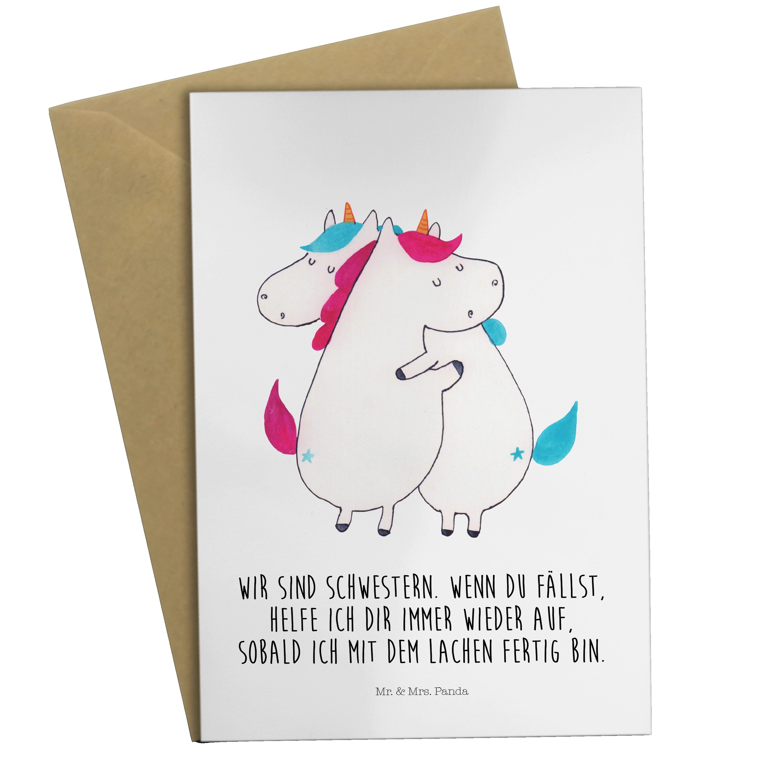 Mr. & Mrs. Panda Grußkarte Einhörner Umarmen - Weiß - Geschenk, Unicorn, Einhorn, Geburtstagskar