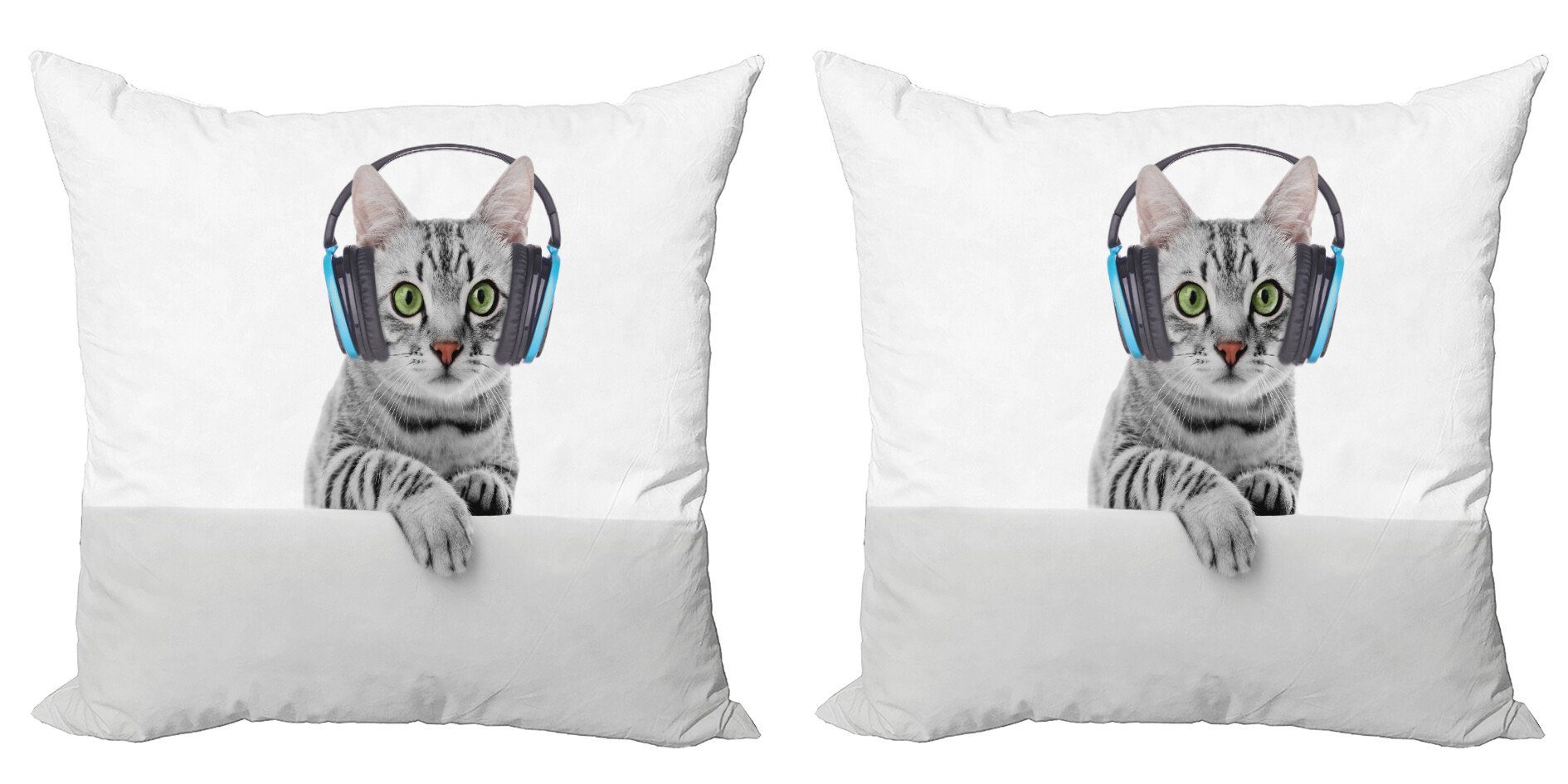 Kissenbezüge Modern Accent Doppelseitiger Digitaldruck, Abakuhaus (2 Stück), Katze Tier Musik hören