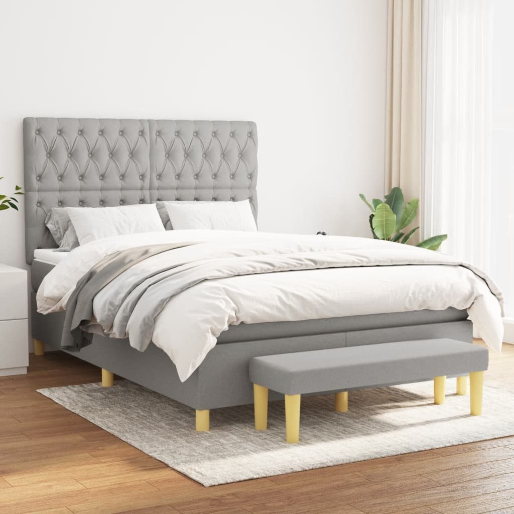 vidaXL Boxspringbett Boxspringbett mit Matratze Hellgrau 140x200 cm Stoff B günstig online kaufen