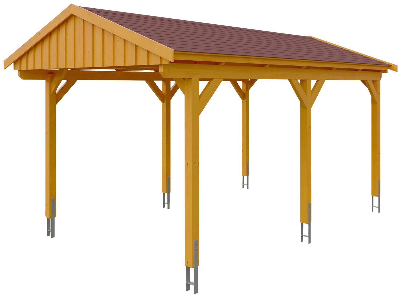 Thumbnail - Skanholz Einzelcarport Fichtelberg, BxT: 317x566 cm, 273 cm Einfahrtshöhe, mit roten Schindeln