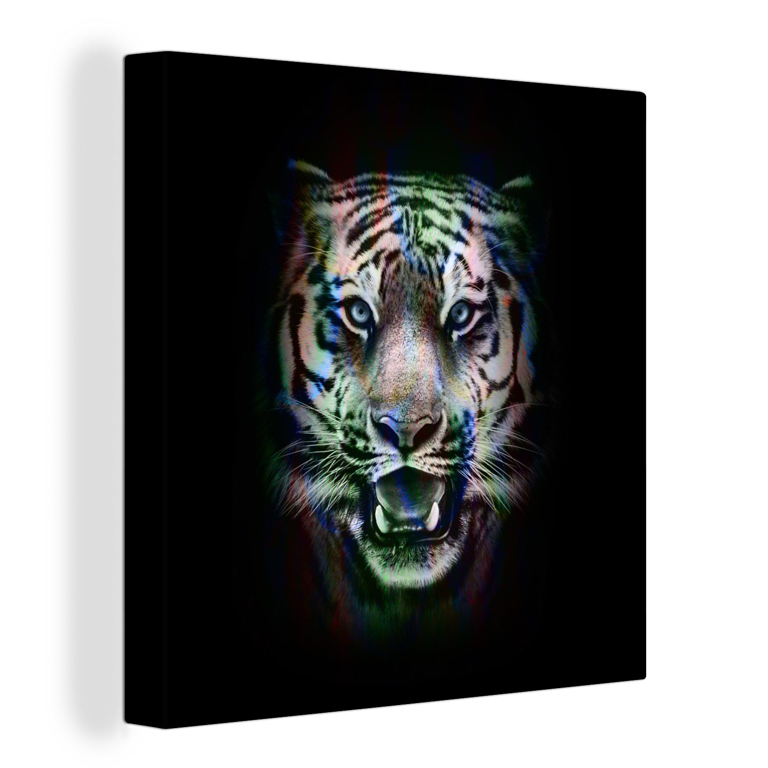 OneMillionCanvasses® Leinwandbild Tiger - Farben - Tier, (1 St), Leinwand Bilder für Wohnzimmer Schlafzimmer