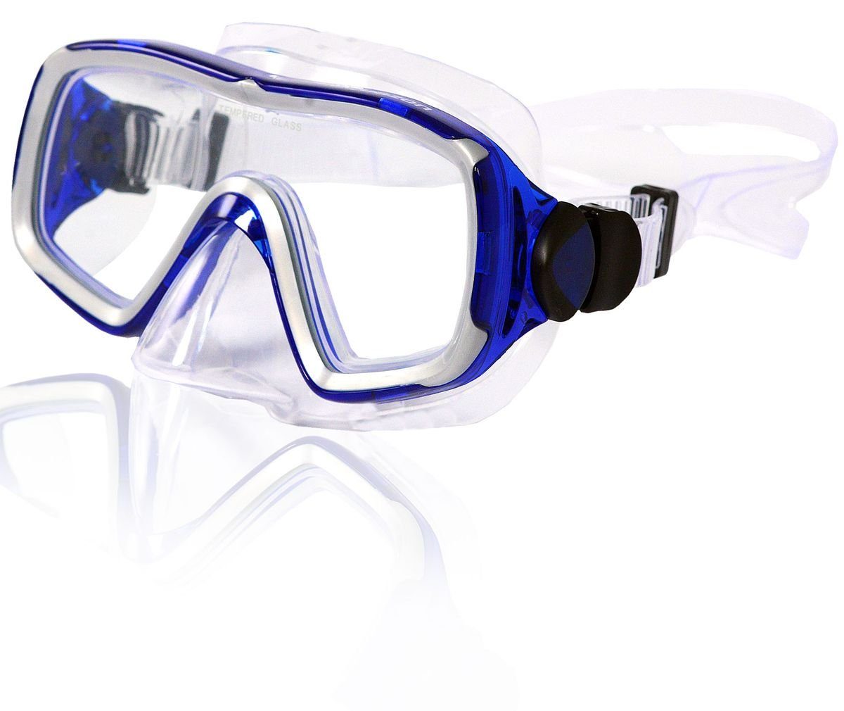 AQUAZON Taucherbrille NIZZA, Schnorchelbrille für Erwachsene Tempered Glas, Silikon blau transparent