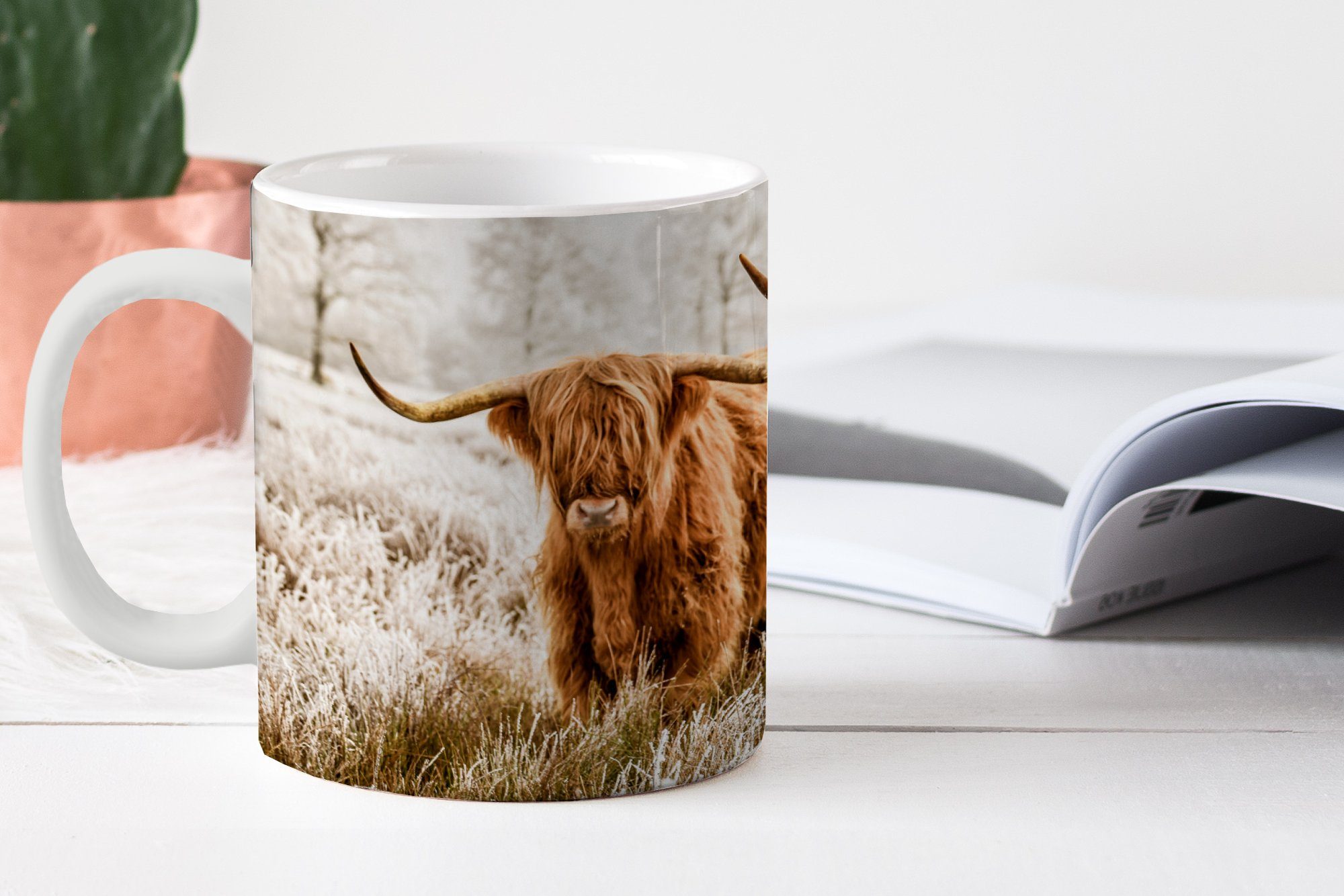 MuchoWow Tasse Schottischer Highlander - Tiere - Kuh, 1-tlg., Keramik, Kaffeetassen, Teetasse, Becher, Kaffeebecher, Geschenk