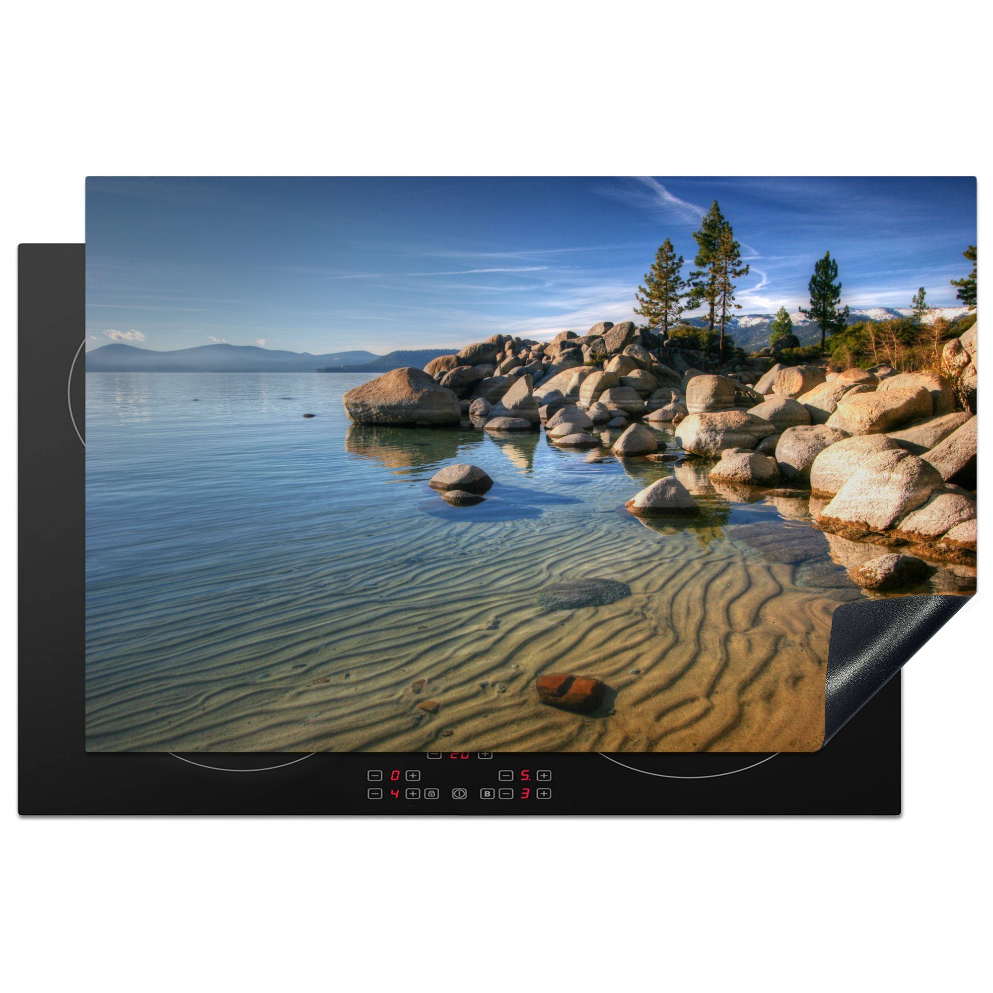 MuchoWow Herdblende-/Abdeckplatte Steine entlang des Ufers des Lake Tahoe, Vinyl, (1 tlg), 81x52 cm, Induktionskochfeld Schutz für die küche, Ceranfeldabdeckung