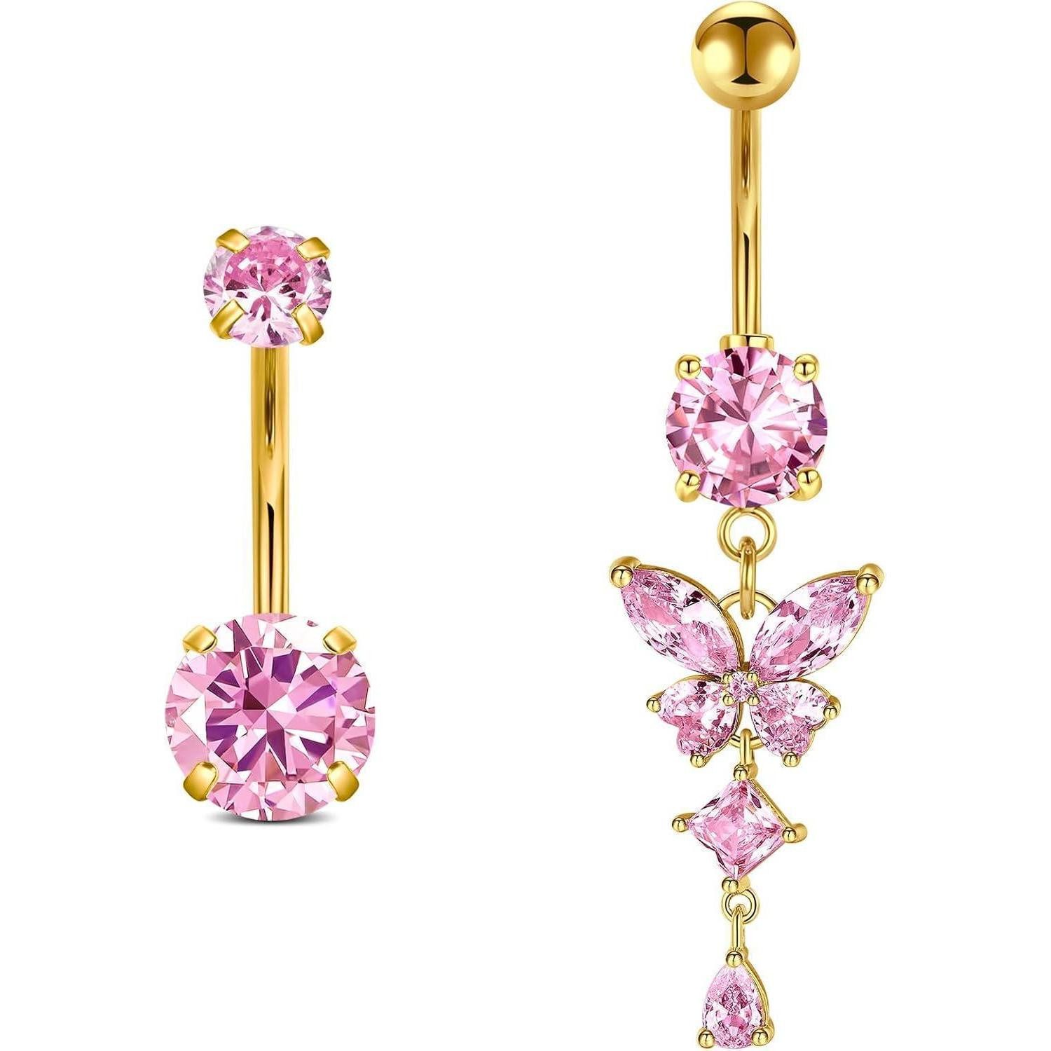 LuxusKollektion Bauchnabelpiercing Bauchnabelpiercing Chirurgenstahl Gold Silber Gold+rosa-12mm