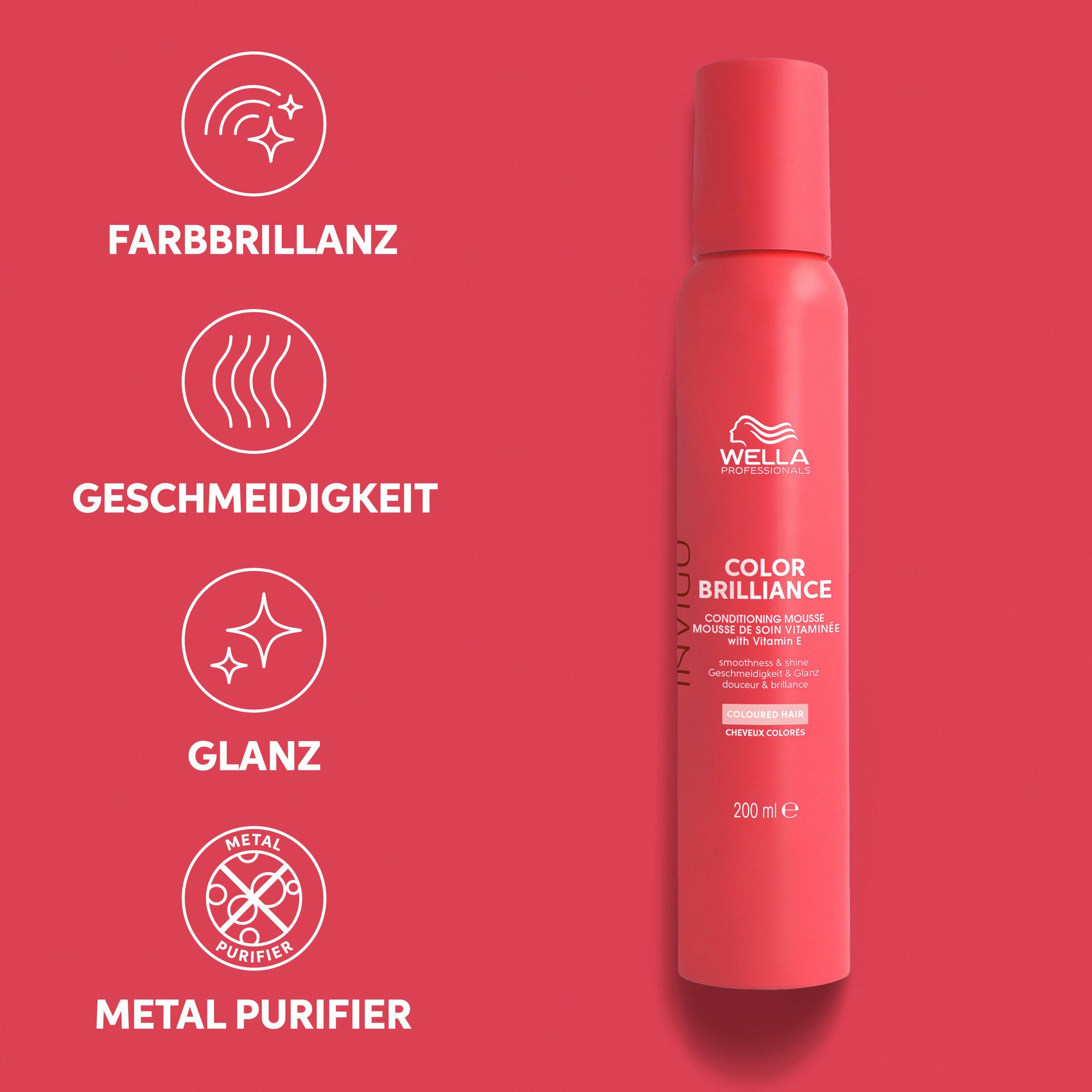 Wella Professionals Leave-in Pflege CARE INVIGO COLOR BRILLIANCE VITAMIN CONDITIONING MOUSSE, intensiver Farbschutz, verstärkt Glanz, pflegend