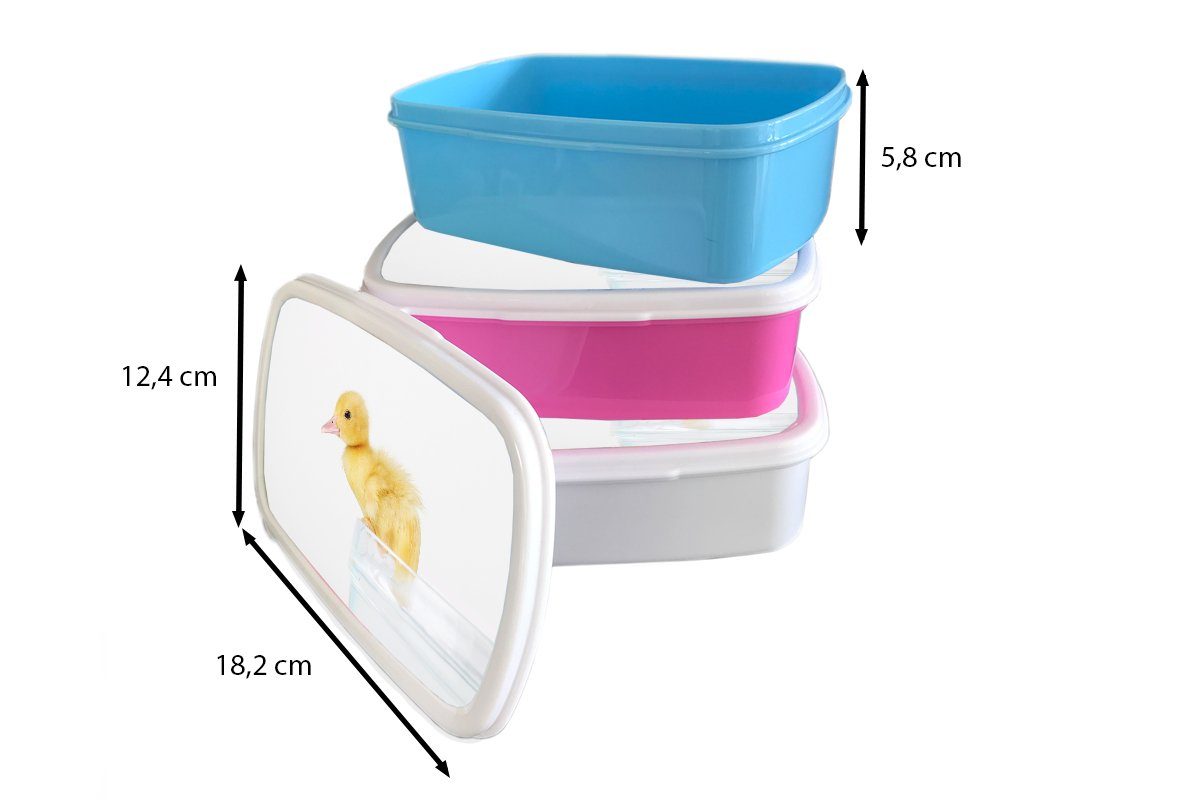 MuchoWow Lunchbox Baby-Ente klettert für Jungs Erwachsene, weiß Mädchen für und Kinder und aus Brotbox Kunststoff, Wanne, einer Brotdose, (2-tlg)