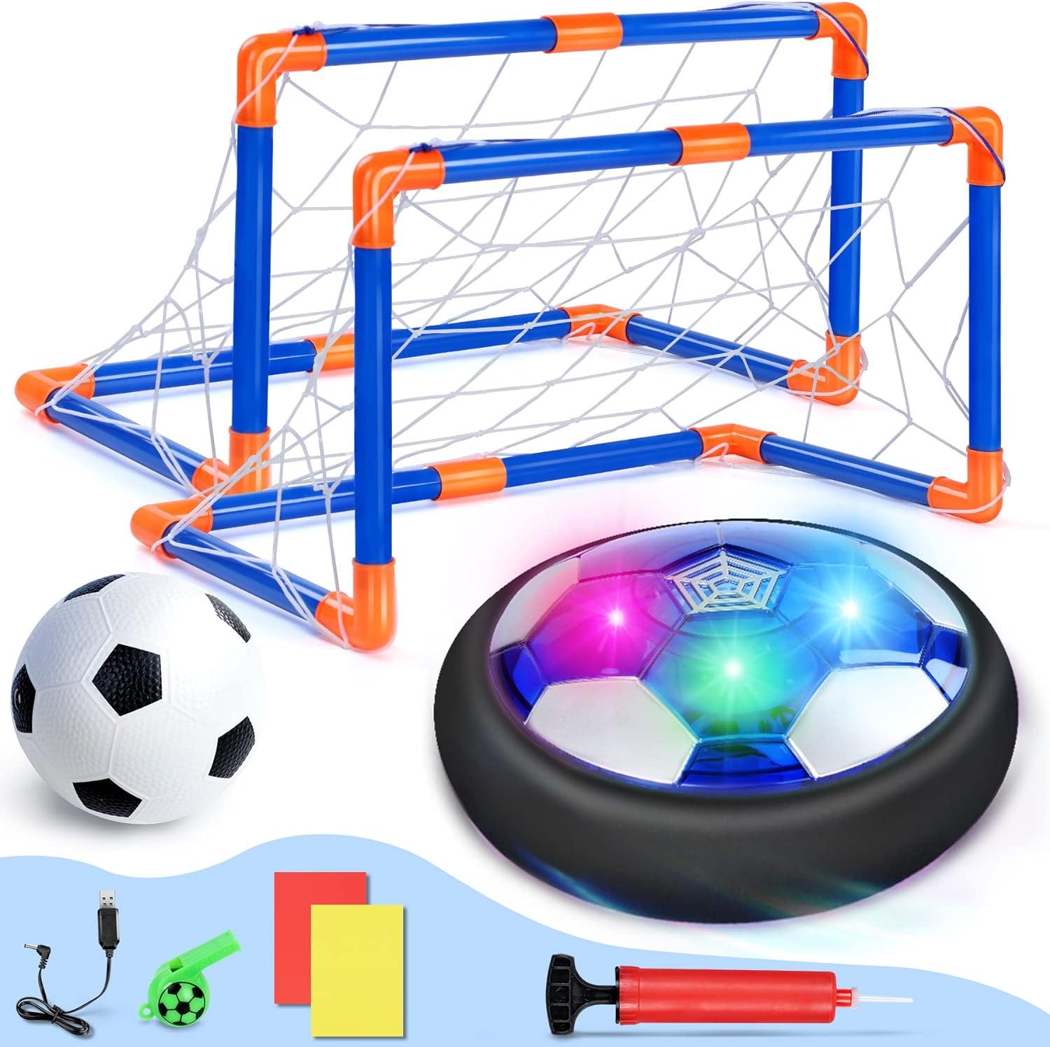 POPOLIC Spielball Spielball Fussball Kinder Spielzeug Set, Air Power Fußball (mit Bunte LED-Leuchten, 1-St., USB-Aufladung Hover Ball, Indoor Football Kinderspielzeug), Fußballspielzeug, Lernspielzeug für Jungen und Mädchen ab 3 Jahren