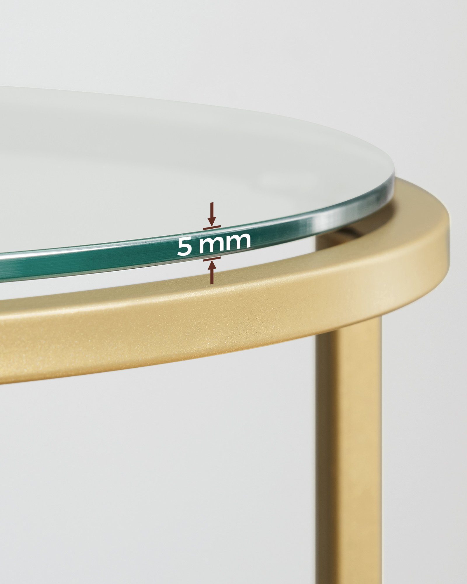 rund, robustes Hartglas, Glastisch, Beistelltisch, kleiner VASAGLE Gold 50 Ø cm
