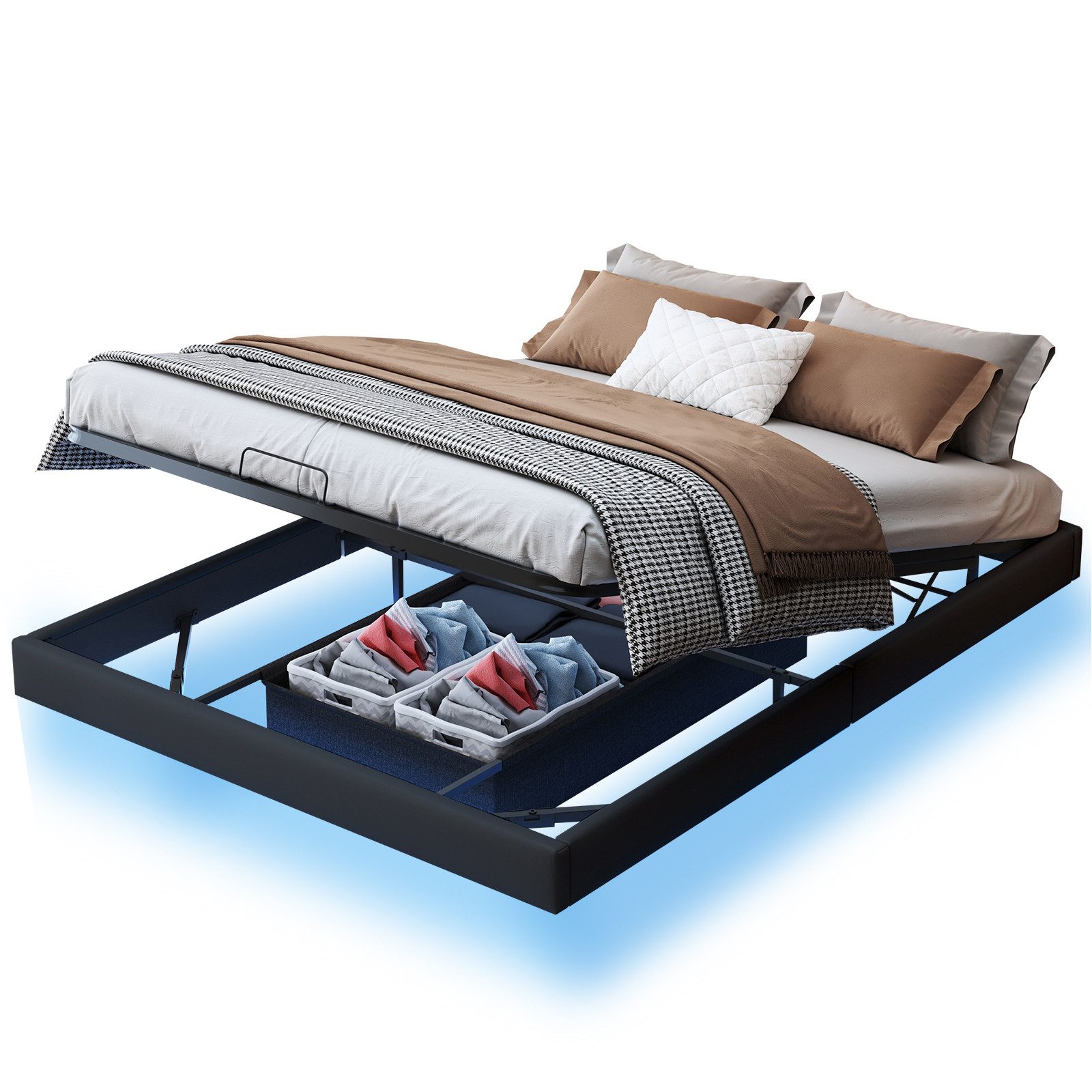 FUROKOY Polsterbett 160x200 cm LED Hydraulisches günstig online kaufen
