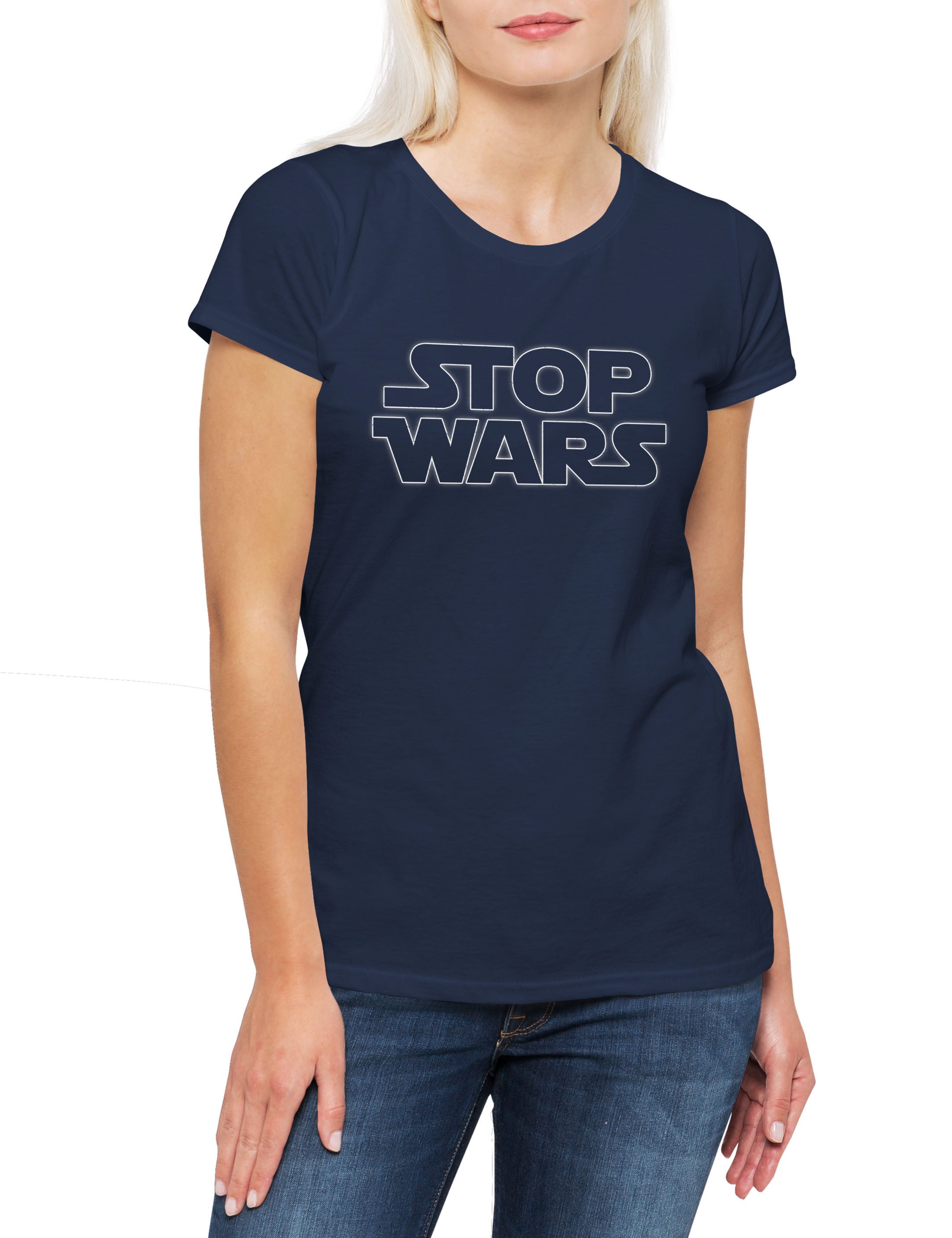 Print-Shirt Stop Wars Damen T-Shirt Against War Gegen Krieg Pazifismus Star