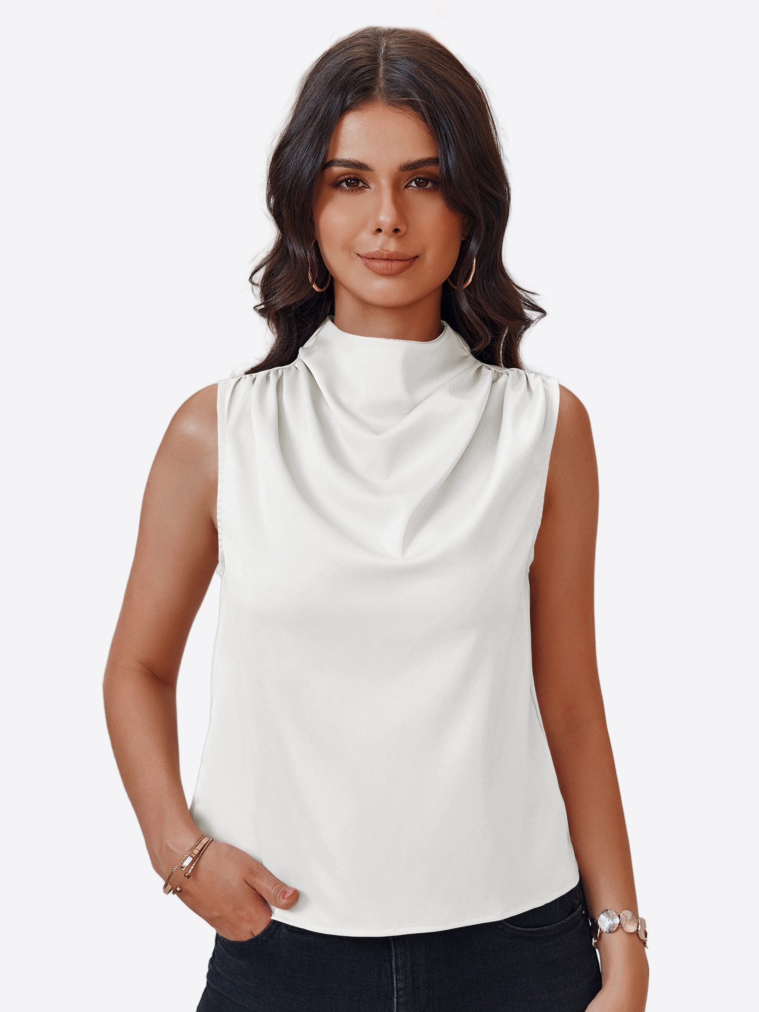 Imily Bela Blusentop Damen Business Ärmellose Satin Bluse (Packung, 1-tlg., 1per-Pack) mit Knöpfen