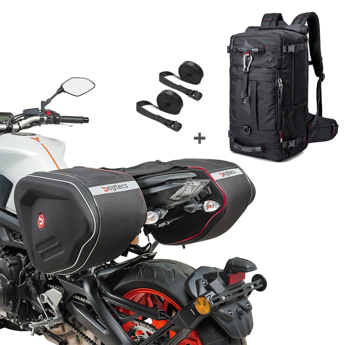 Bagtecs Rucksack Set Satteltaschen + Rucksack für Yamaha MT-07 / Tracer 700 RF1-HK4