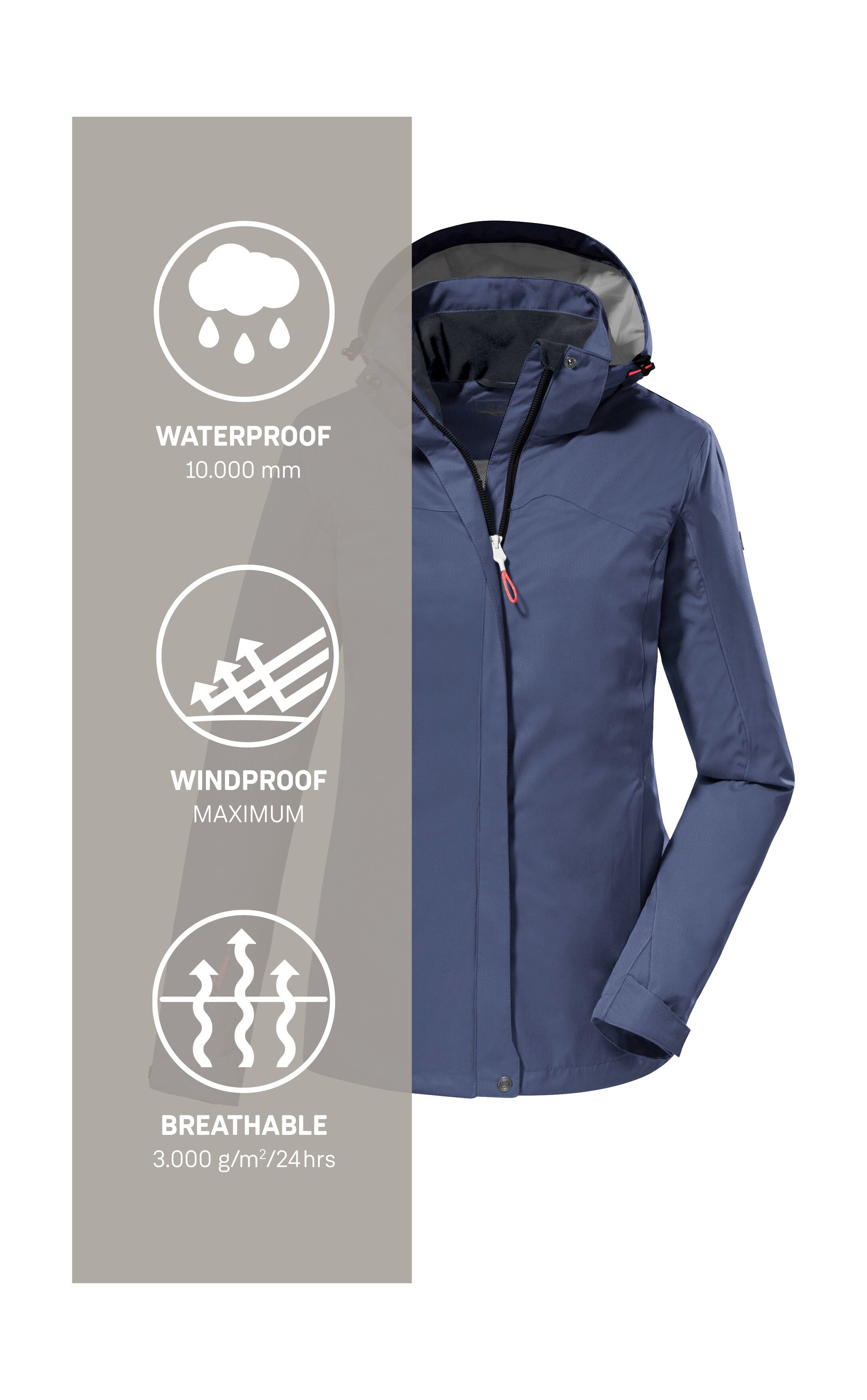 Killtec Funktionsjacke KOS 133 WMN JCKT Wasser- und winddichte Damenjacke mit abnehmbarer Kapuze