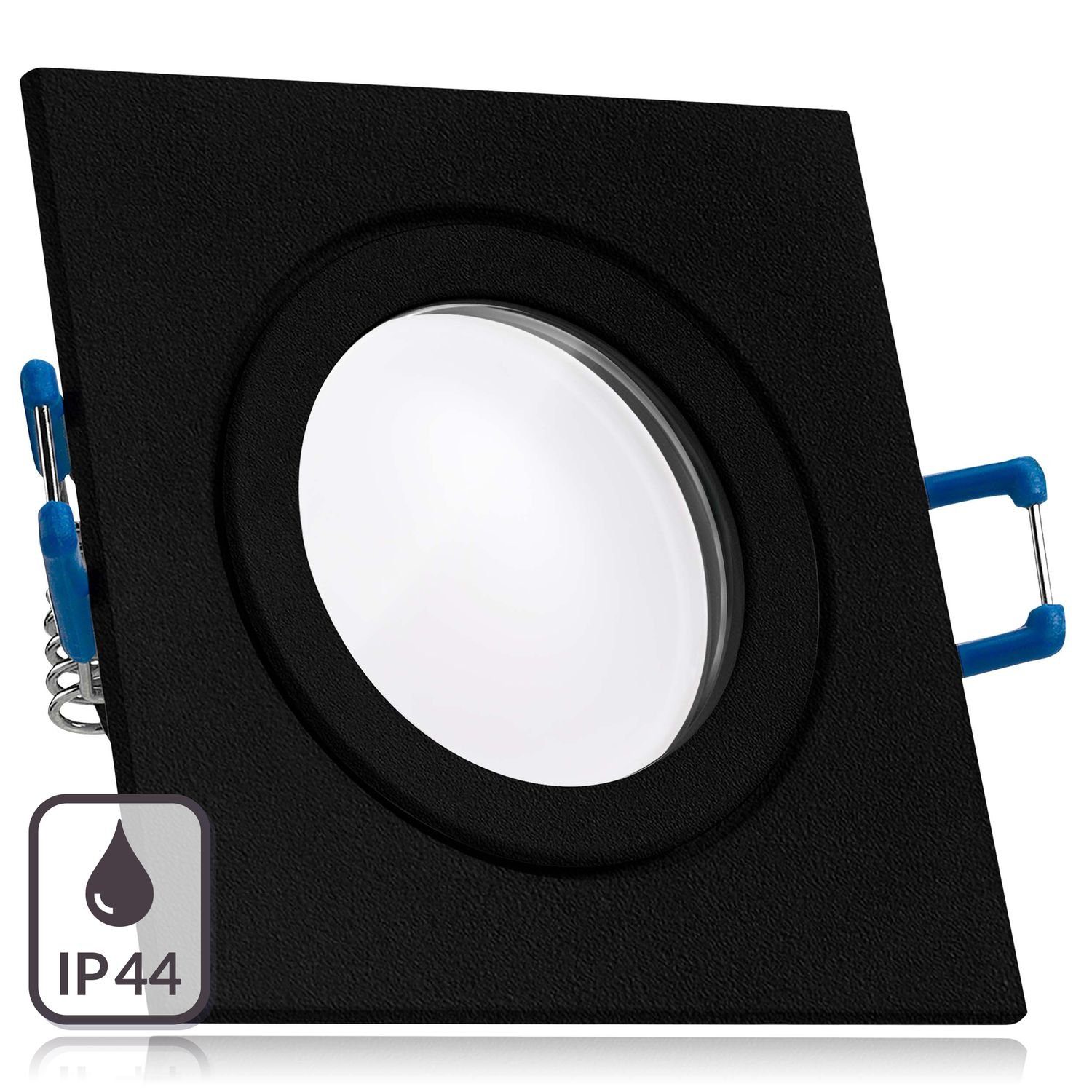 LEDANDO LED Einbaustrahler IP44 5W Leuchtmittel schwarz extra Einbaustrahler flach Set mit LED in