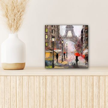 OneMillionCanvasses® Leinwandbild Leinwandgemälde - Paris - Eiffelturm - Regenschirm - Ölgemälde, (1 St), Wandbild, Deko Schlafzimmer Wohnzimmer 20x20 cm