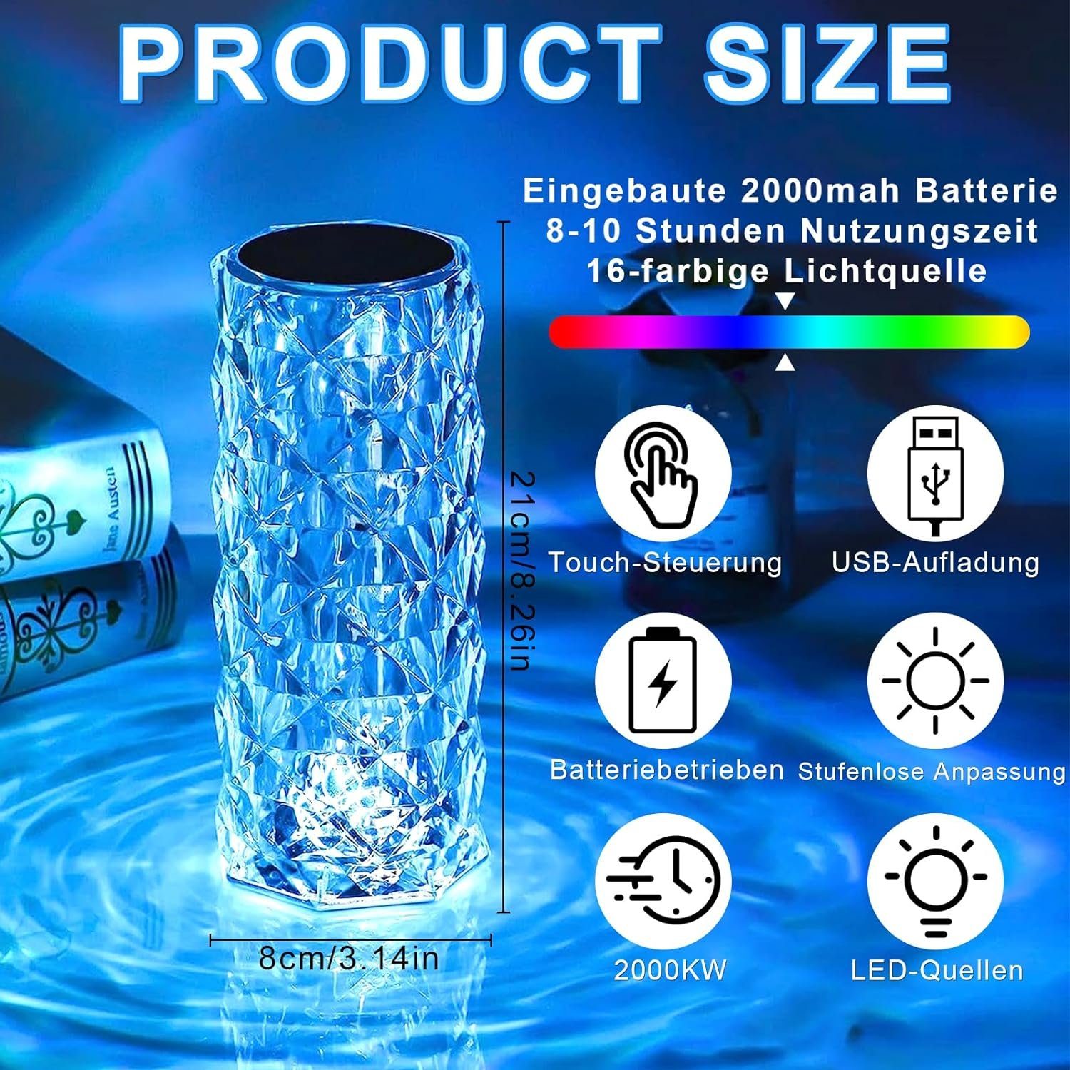 XINGGANG Tischleuchte Rose Kristall Lampe LED 3D Effekt, Touch & Fernbedien günstig online kaufen