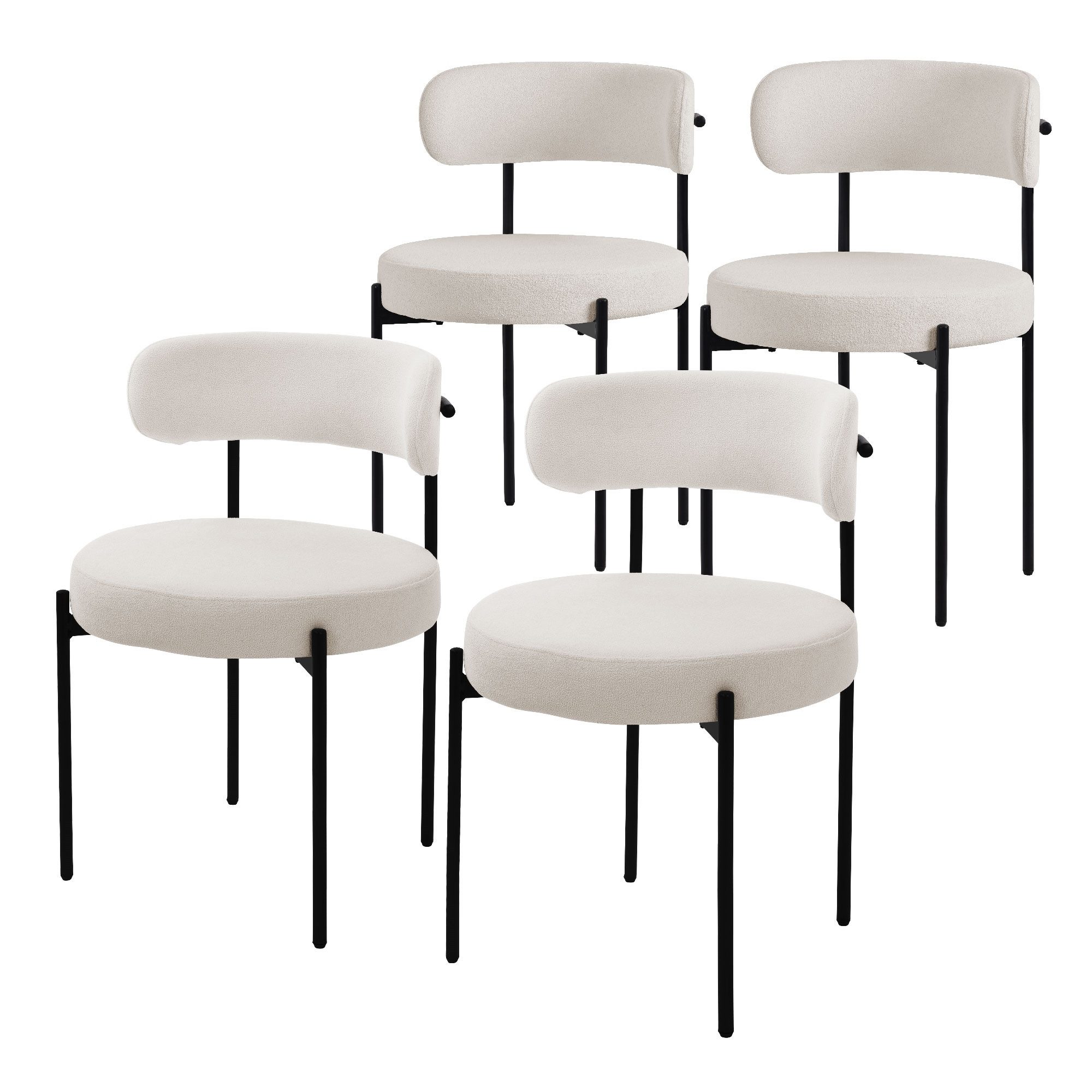 ML-DESIGN Polsterstuhl Esszimmerstühle Gruppe Küchenstuhl aus Teddystoff mit Metallbeinen (4 St), Clubstuhl 4er Set Wohnzimmerstuhl Weiß moderne Design Lounge Stuhl