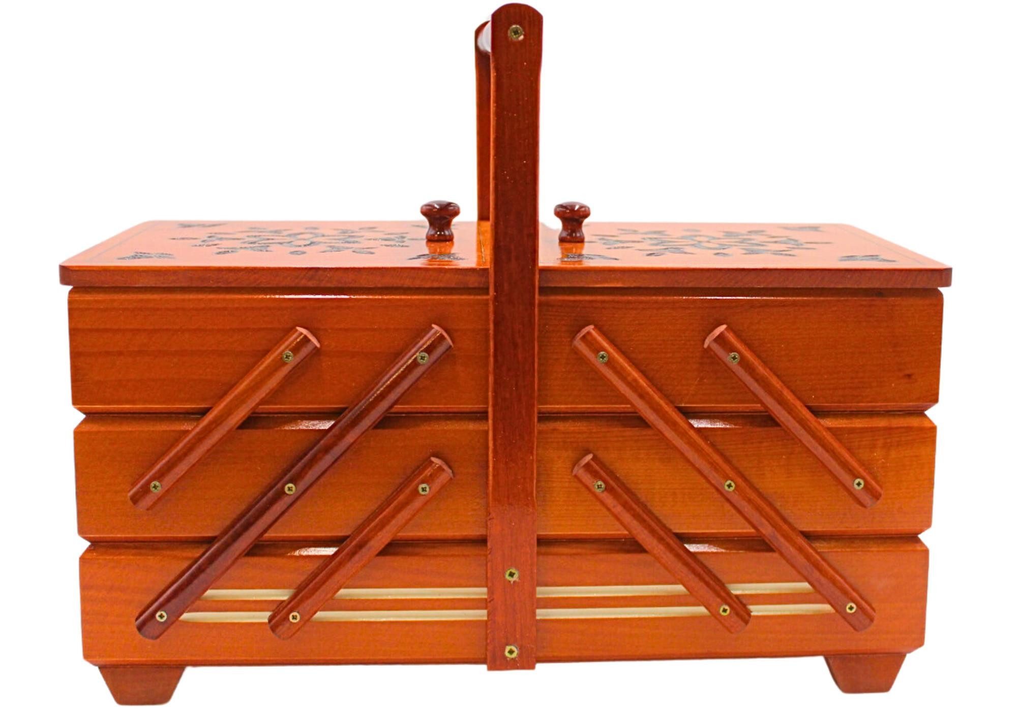 Dekohelden24 Nähkorb Hochwertiger Nähkasten, Nähkästchen aus Furnierholz mit 7 Fächern. (1 St), in Mahagoni, L/B/H 42 x 20 x 21 cm