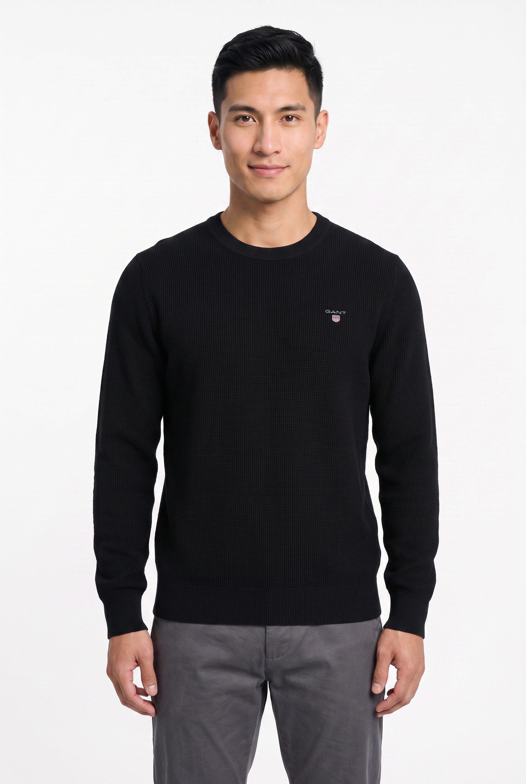 Gant Strickpullover MICRO TEXTURED COTTON C-NECK Regular fit mit Rundhalsausschnitt