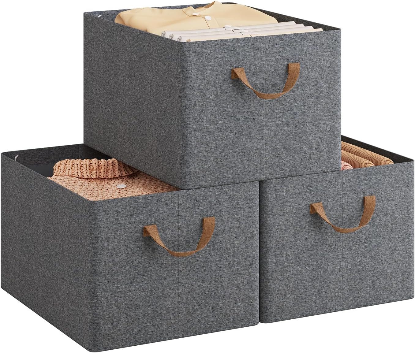 Woltu Aufbewahrungsbox (3 St), Aufbewahrungswürfel Stoff, mit Griffen, faltbar, Grau