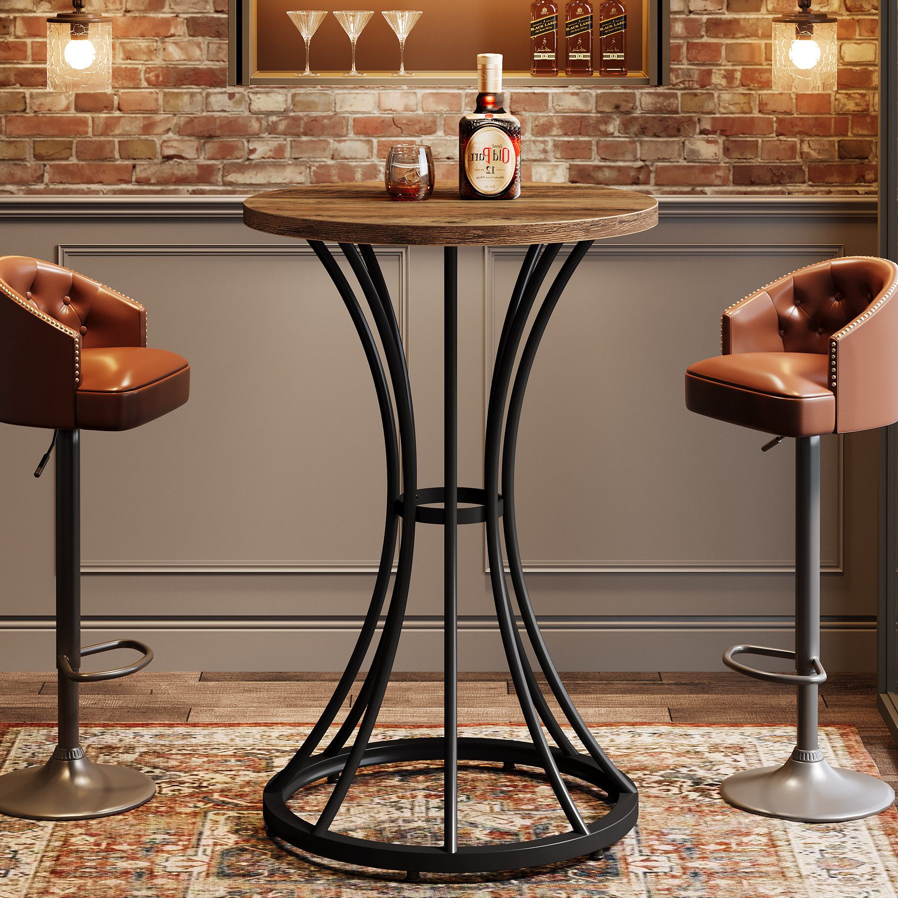 Tribesigns Bartisch Runder Stehtisch, 60cm Cocktail-Pub-Tisch mit geschwungenem Metallfuß, mit Metallsockel Tischplatte für Küche, Hausbar, Kaffee, Cocktail