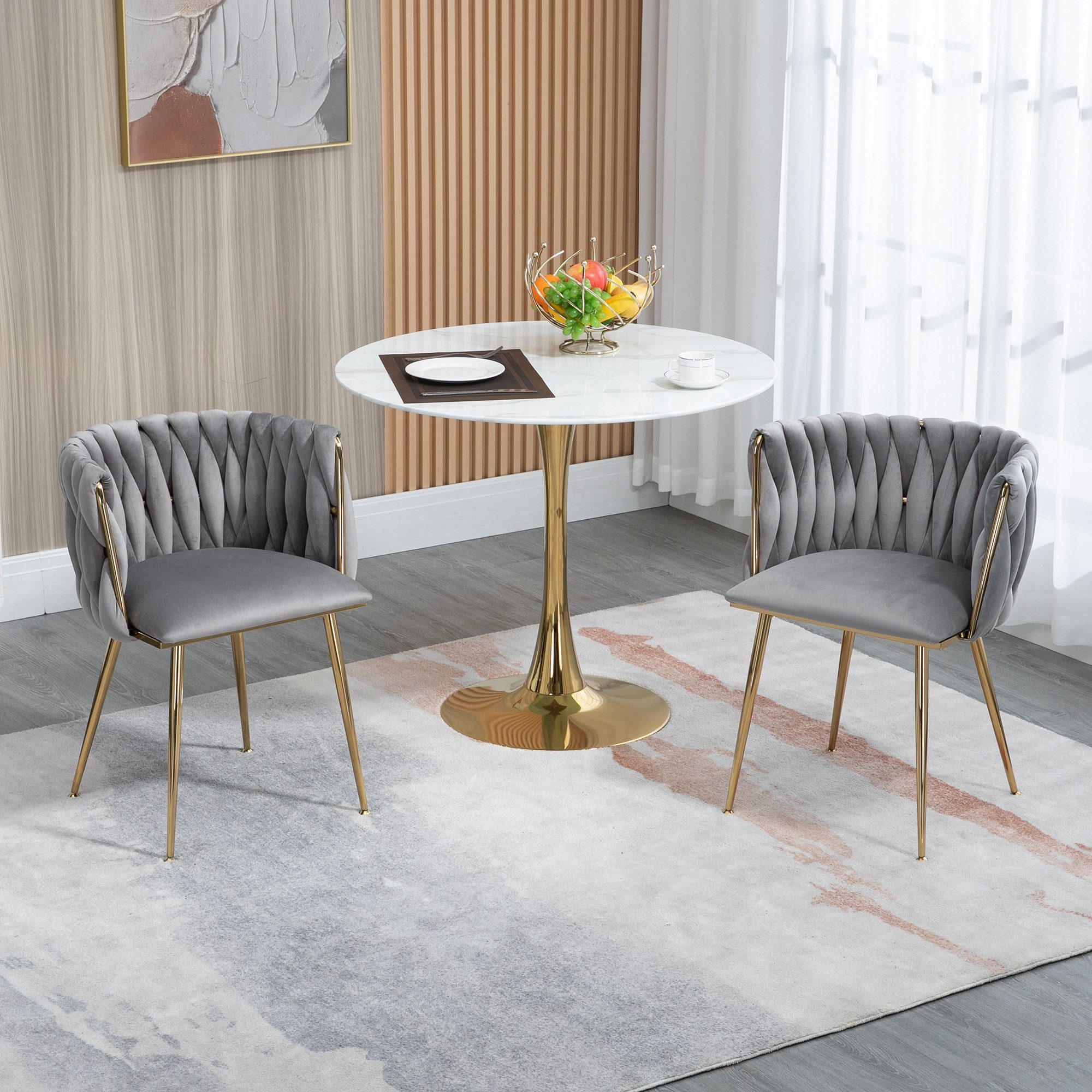 OKWISH 4-Fußstuhl Leisure Esszimmerstühle Akzentstuhl Samt Akzent Lounge Stuhl (mit Eisenmetallfüßen 2-teilig/SET)