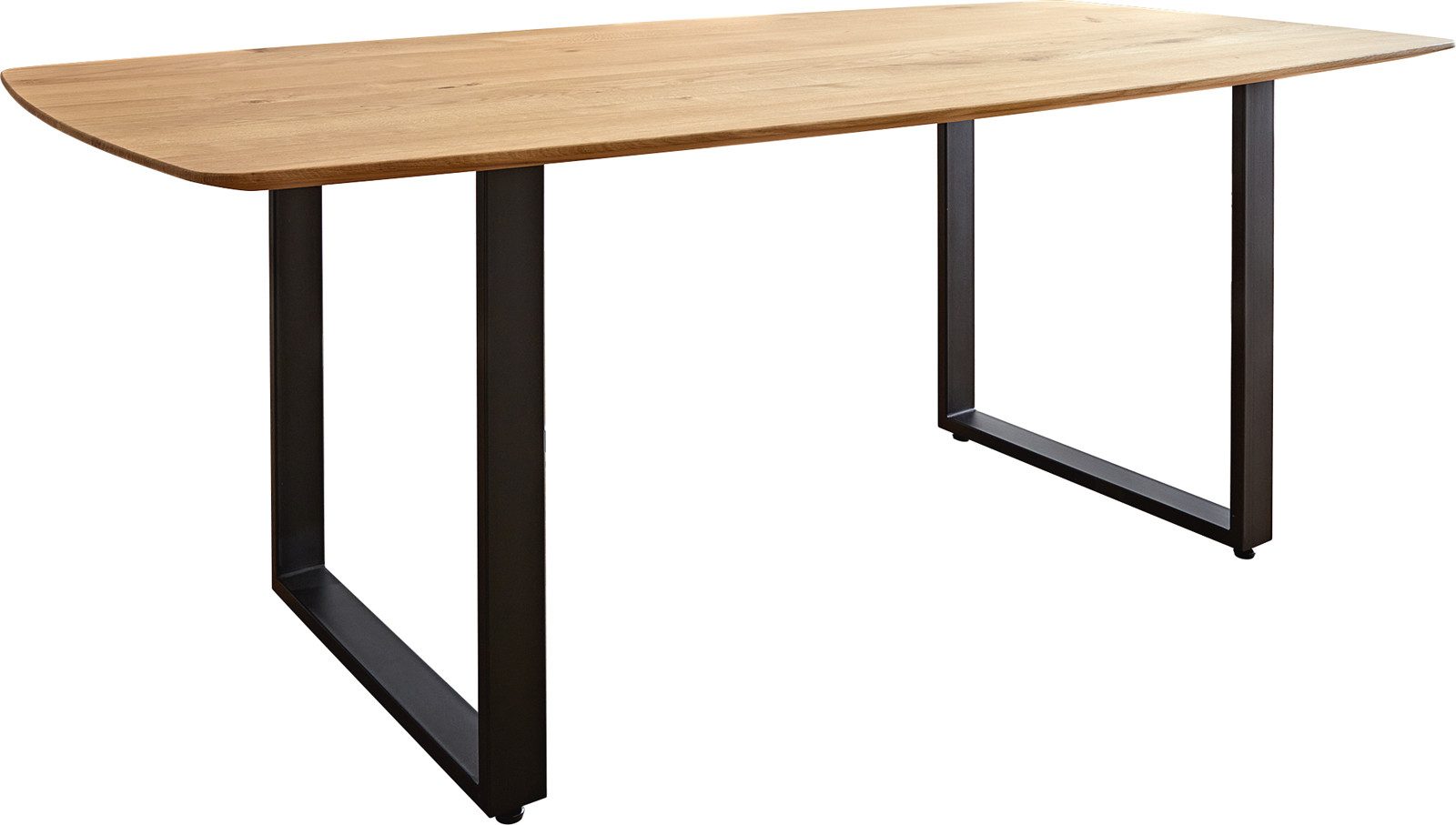 DELIFE Esstisch Edge, Boot Eiche Natur 200x100x2,5-3 Metall Schmal schwarz Esstisch
