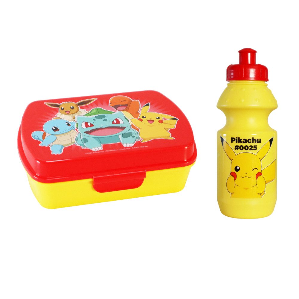 POKÉMON Lunchbox Pokemon Pikachu Kinder 2 teiliges Set Brotdose Trinkflasche 350 ml, Kunststoff, (2-tlg)
