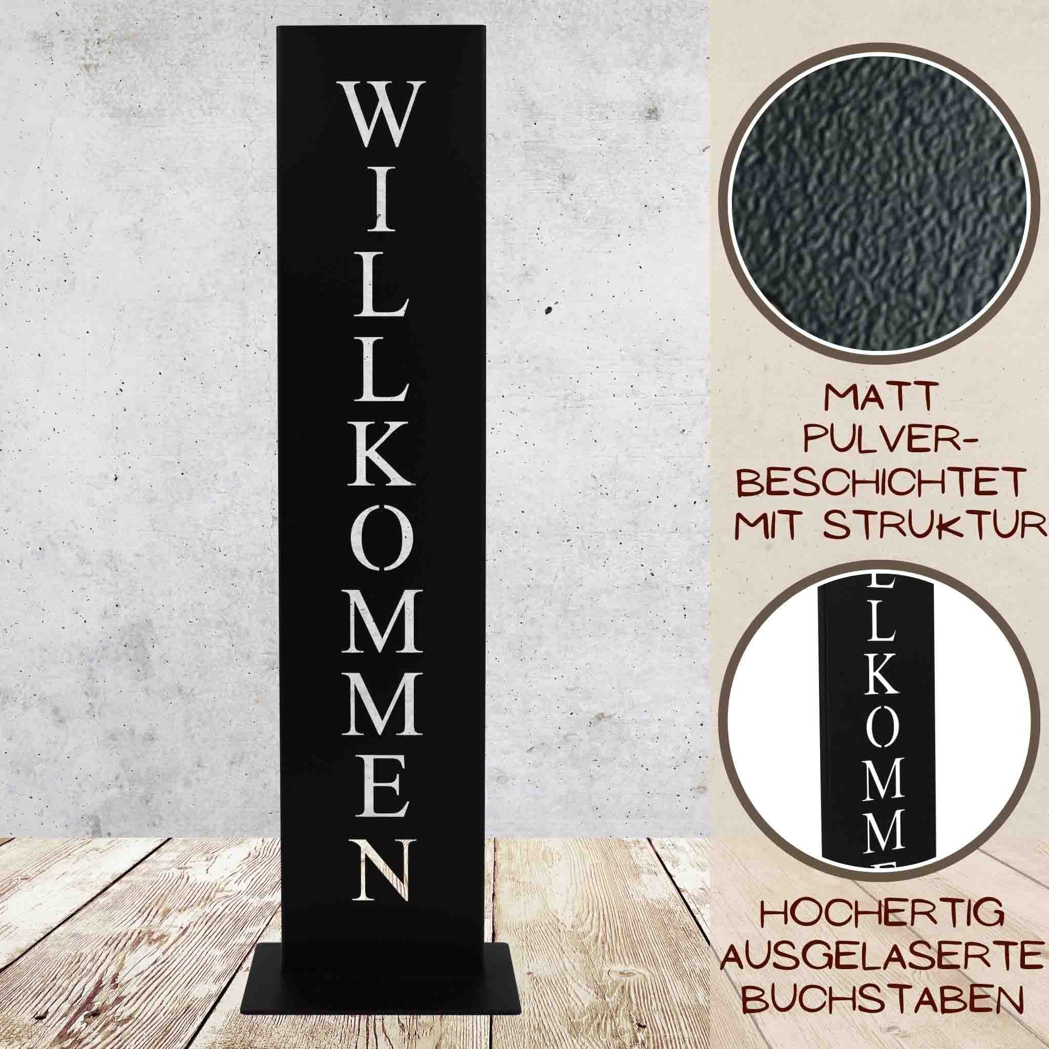 Rostikal Dekoobjekt Willkommen Deko Schild schwarz oder in Edelrost für Garten und Haus, Handmade