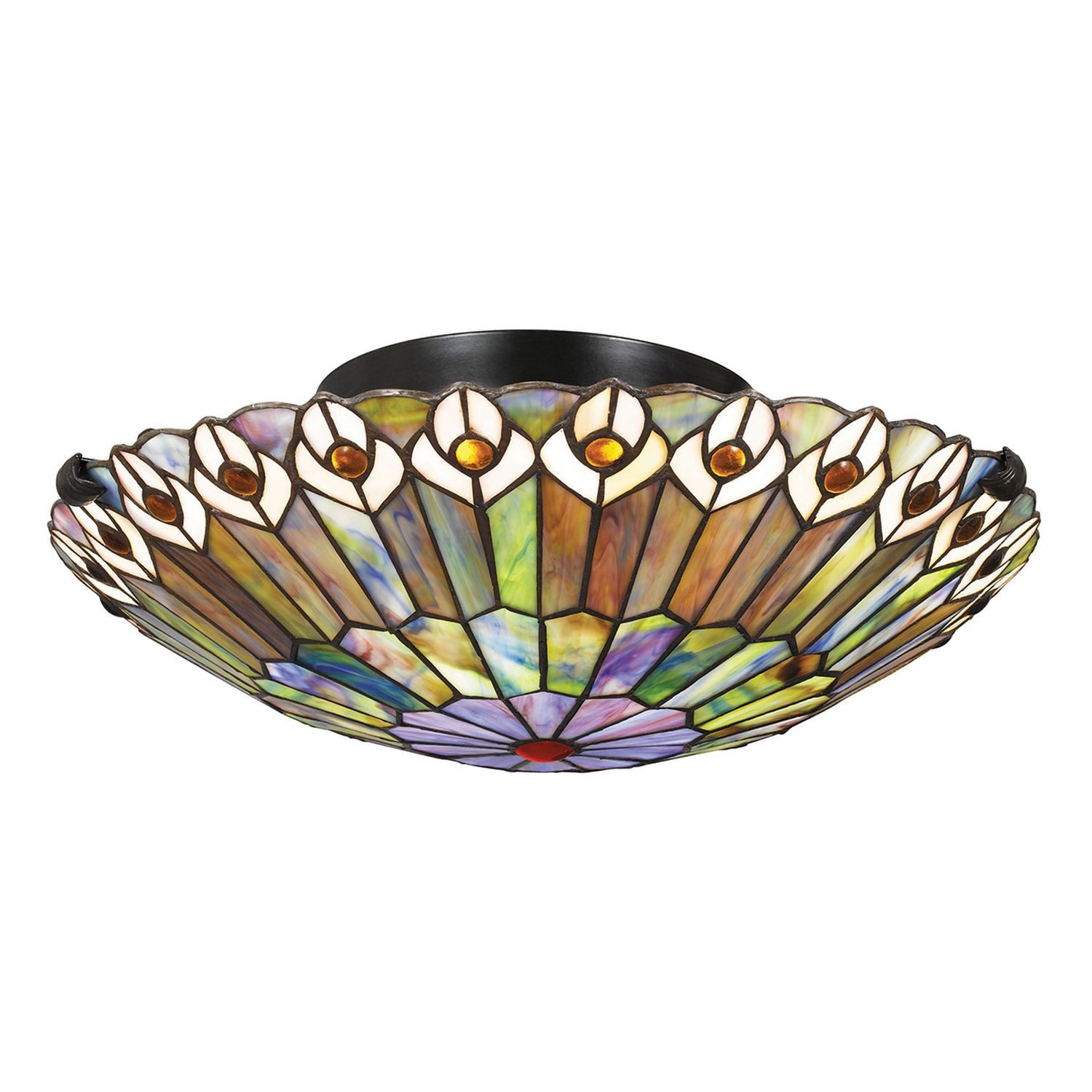 Licht-Erlebnisse Deckenleuchte TIMO, ohne Leuchtmittel, Glas Metall D: 42 cm rund Tiffany Stil E27 2-flammig Buntglas