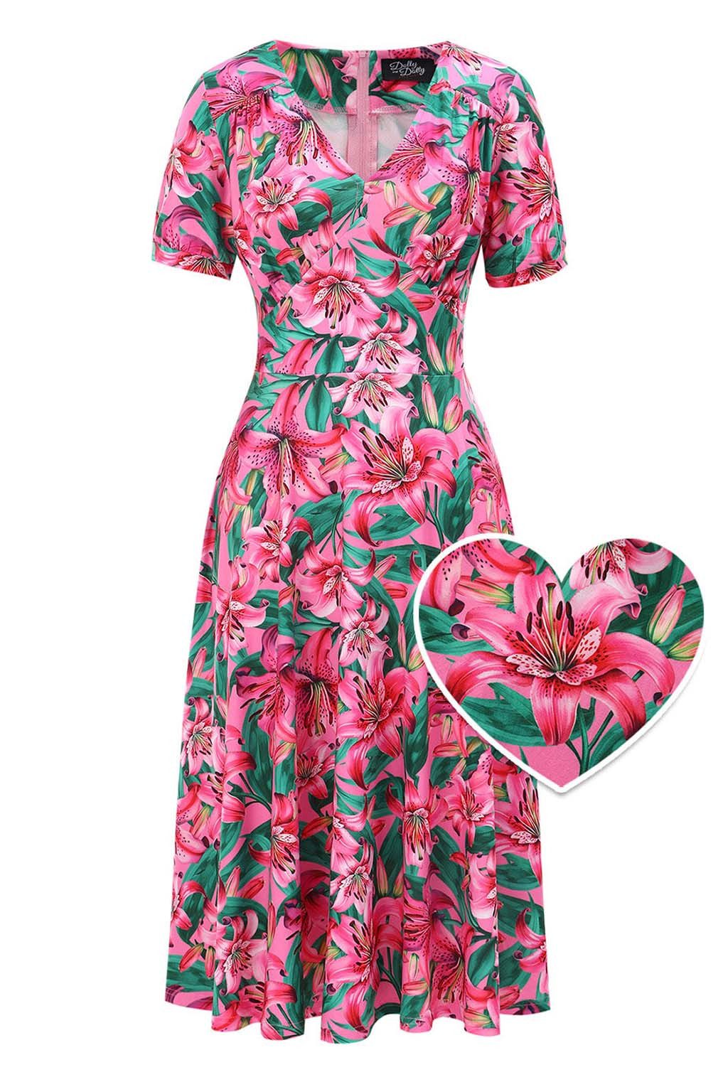 Dolly and Dotty A-Linien-Kleid Julia Pink Lily Vintage Retro Rockabilly 50er