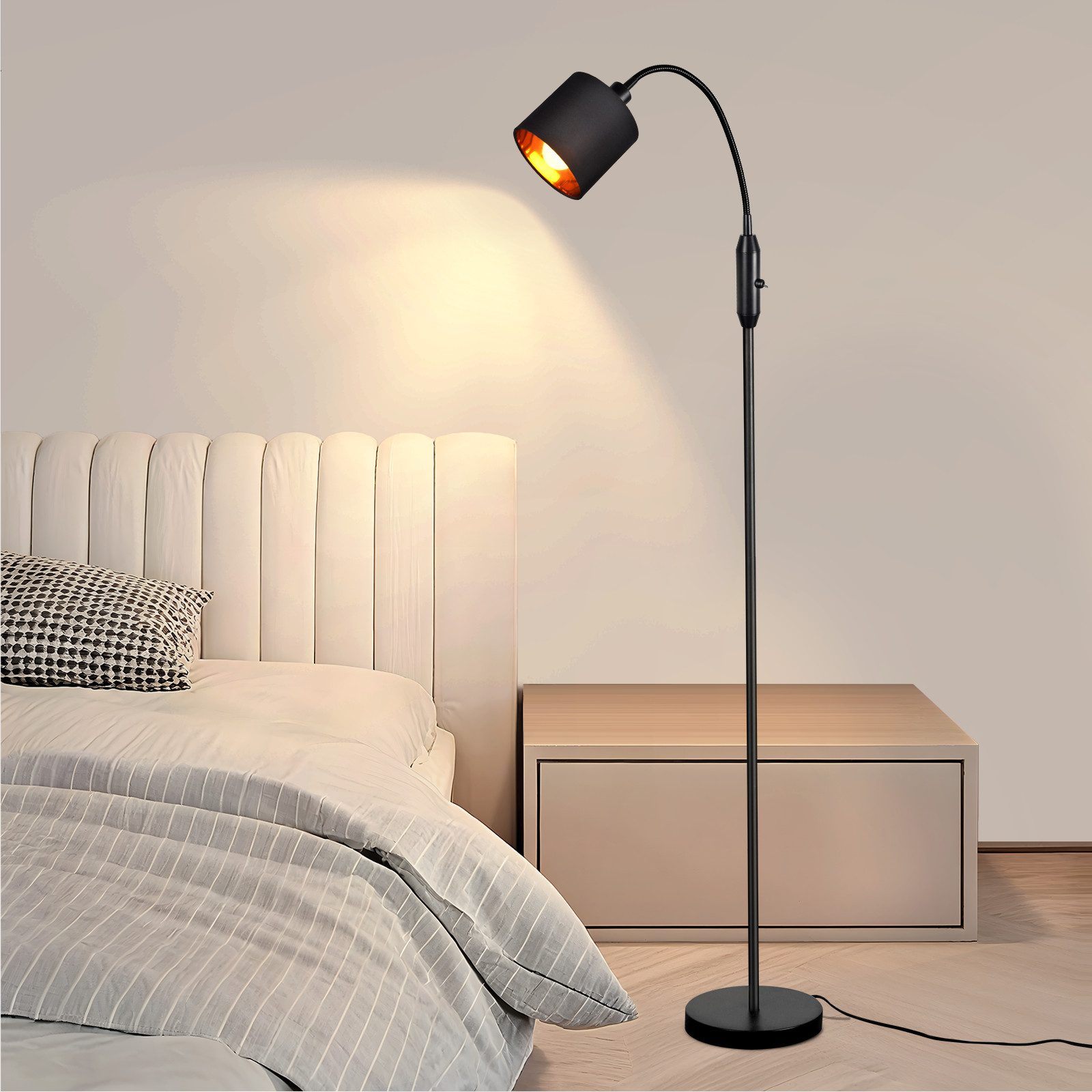 ZMH Stehlampe Vintage Schwarz/Weiß Stehleuchte Stoff Bogen 360° Wohnzimmer, ohne Leuchtmittel, Metall & Stoff,Stehleuchte für Arbeitszimmer Esszimmer Hotel
