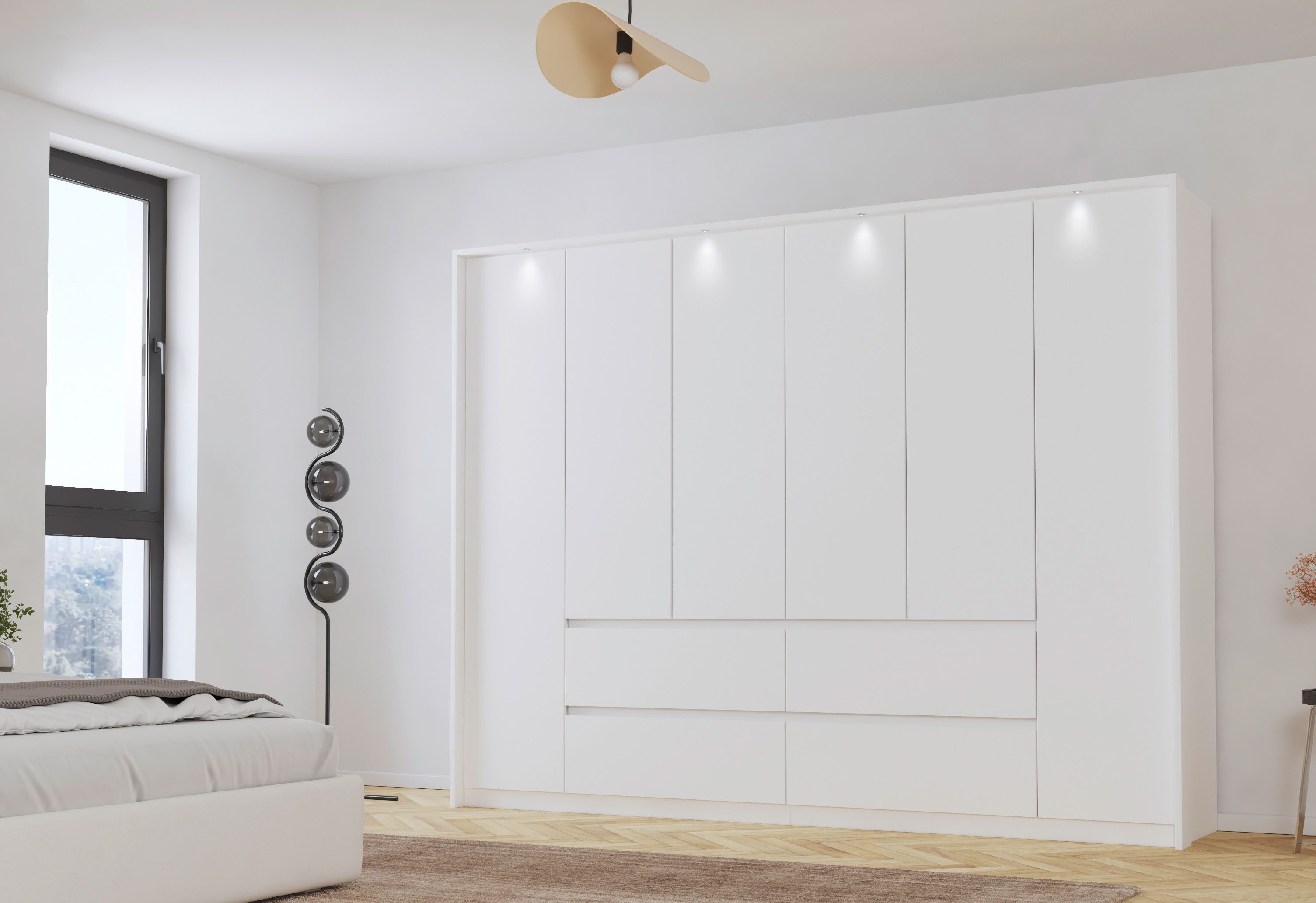 rauch Drehtürenschrank Mainz mit Passepartout optional mit Beleuchtung, Außentüren mit Push-to-Open Funktion