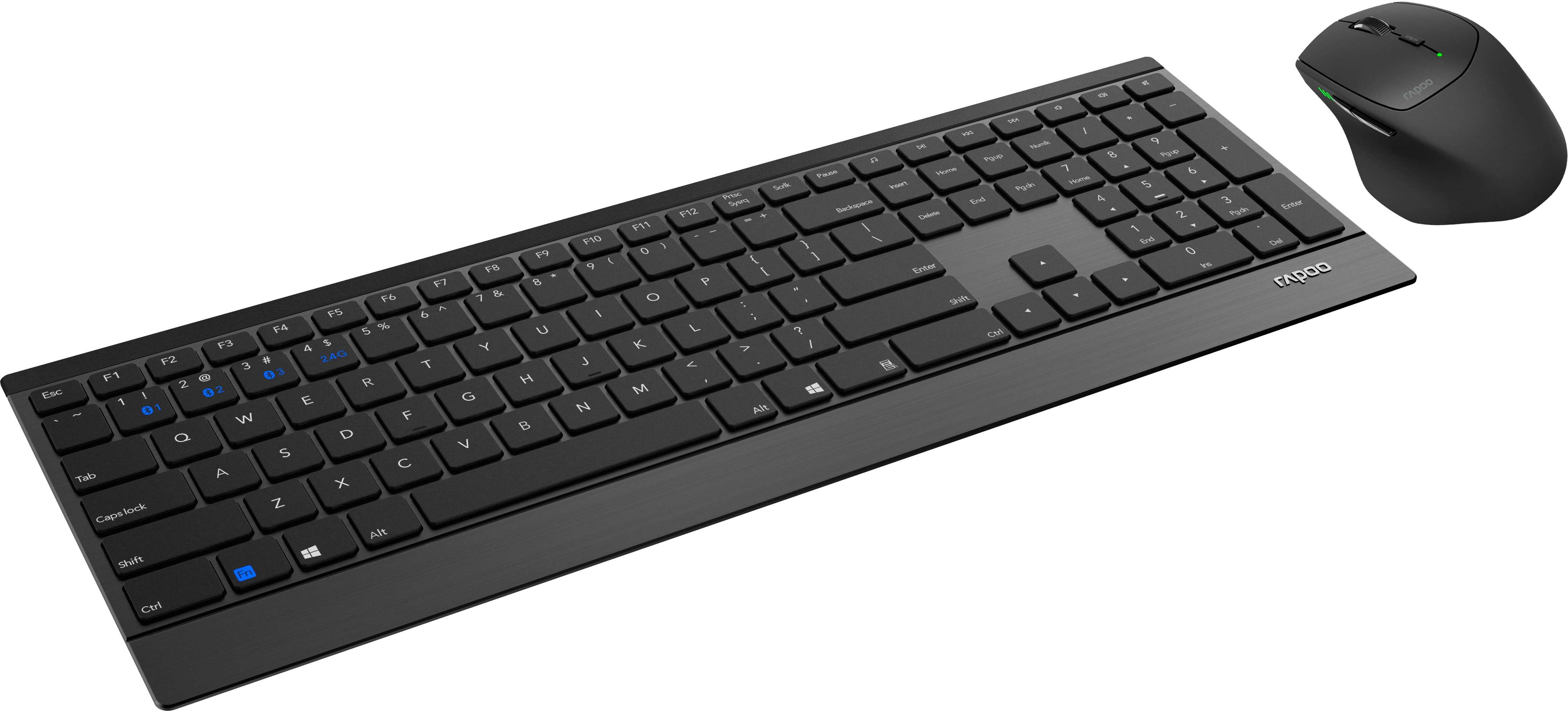 Rapoo 9500 - DE schwarze Multi-Mode Combo, Drahtloses, Ergonomisches Tastatur- und Maus-Set